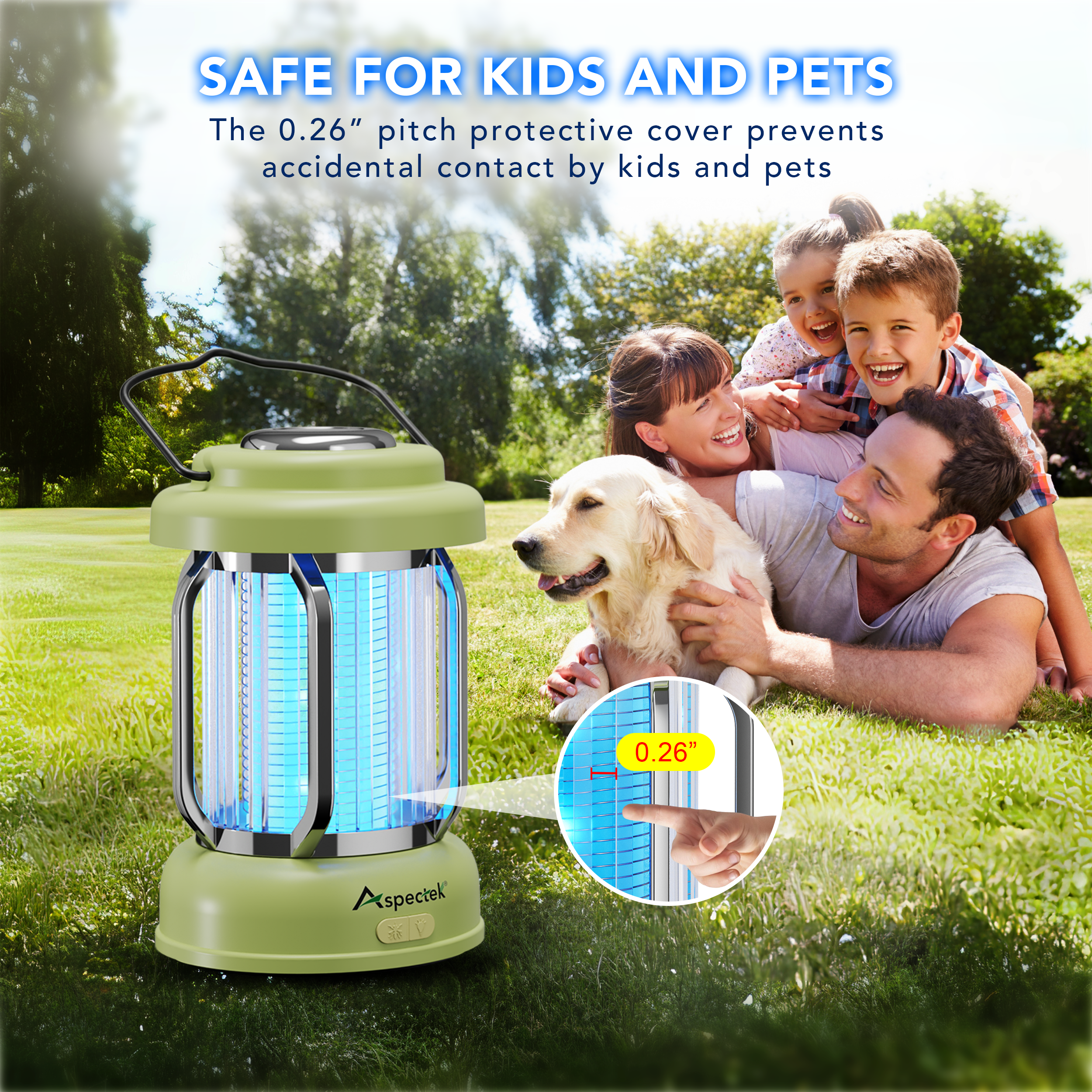Aspectek Waterproof, Portable, Rechargeable Mosquito Zapper - Effective Insect Zapper for Outdoor and Indoor Use, Ideal for Camping, Patio, and Home Protection