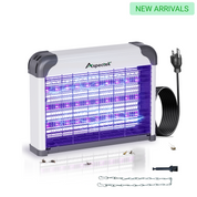 Insect zapper with purple light on a white background, featuring Aspectek branding.