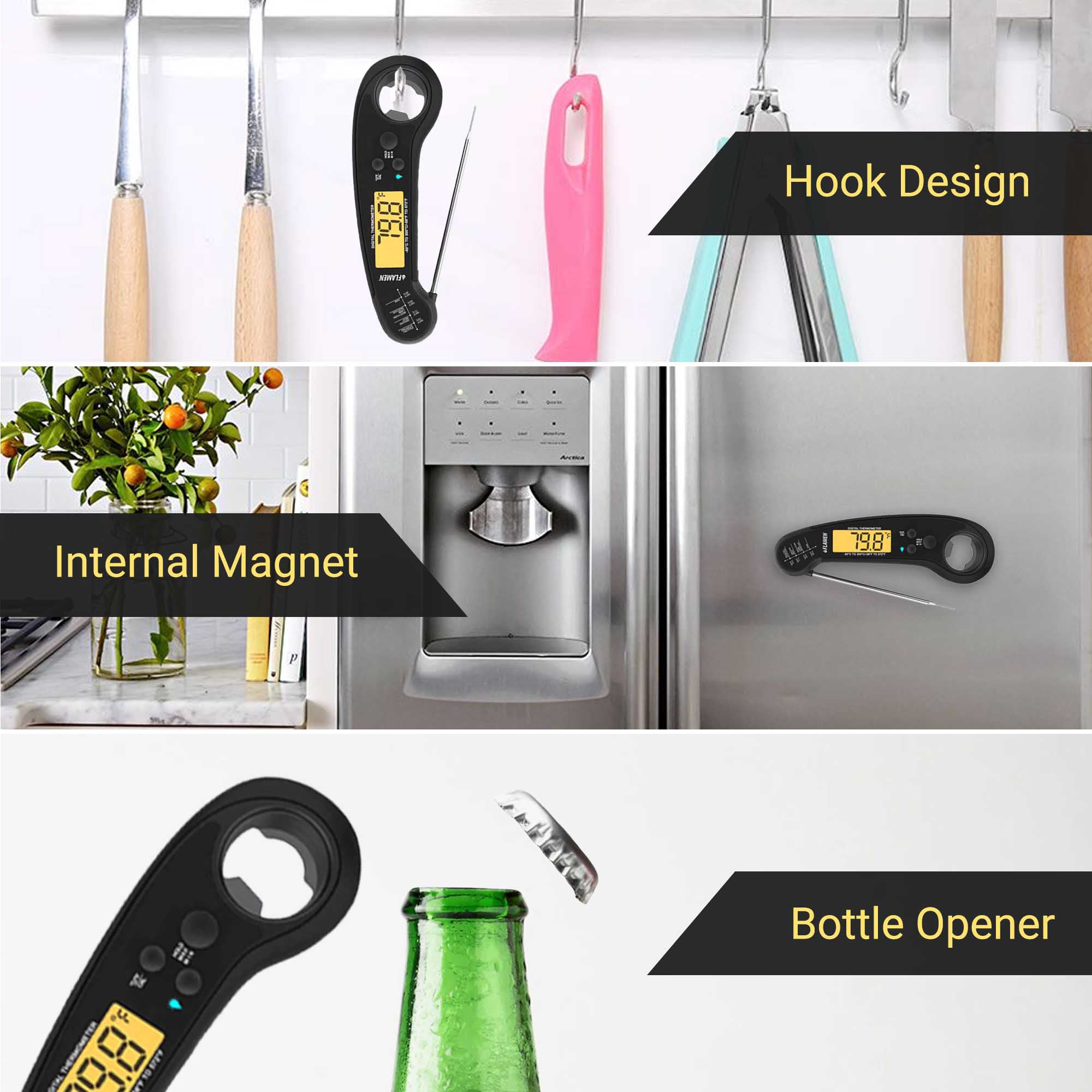 Flamen Digital Meat Thermometer with Backlight for Kitchen, Deep Frying, Baking, Turkey, BBQ