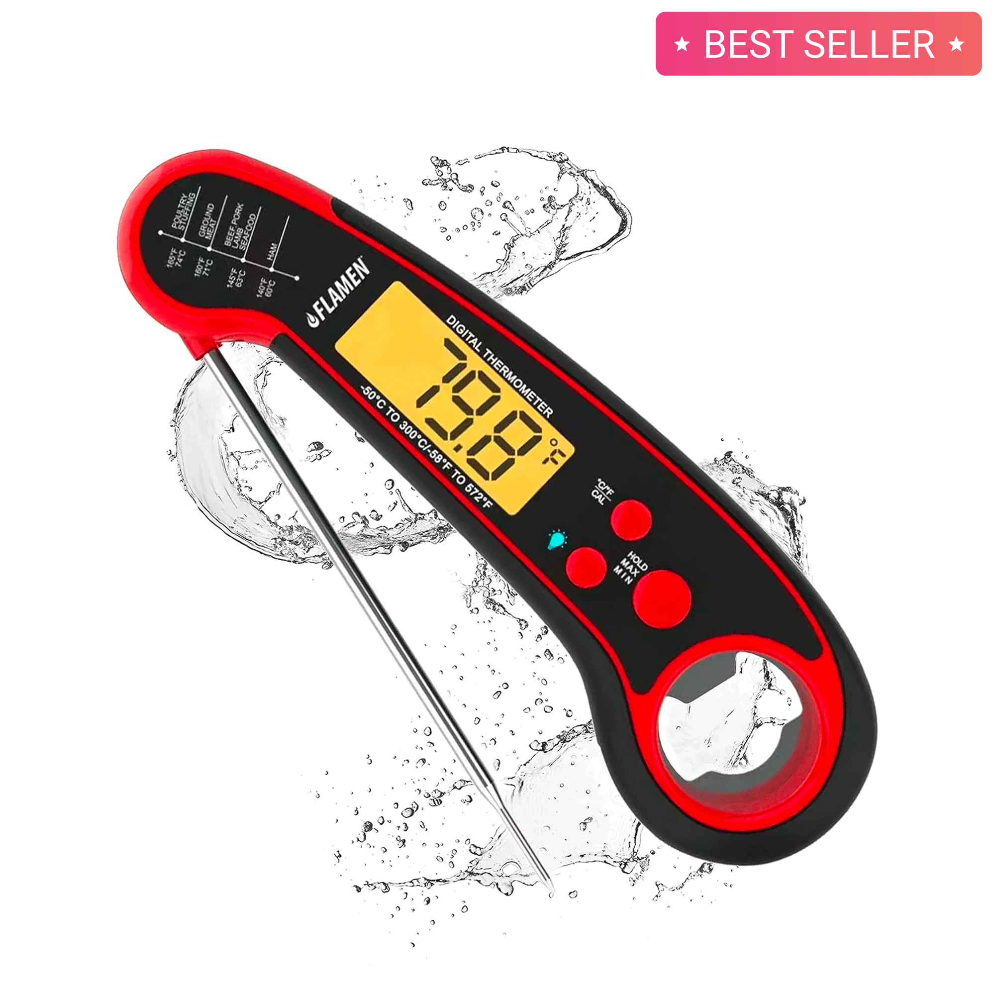 Flamen Digital Meat Thermometer with Backlight for Kitchen, Deep Frying, Baking, Turkey, BBQ