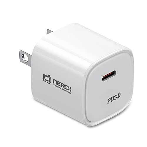 NERDI USB C Wall Charger, 20W PD Type C Charger for iPhone 13/Mini/Pro/Pro Max/iPhone 12 &11/Mini/Pro/Pro Max/iPhone X/XS/XR/8/8 Plus/SE, Galaxy, Pixel 4/3, iPad/iPad Mini (Cable Not Included)