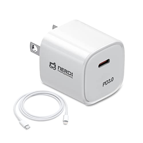 NERDI USB C Wall Charger, 20W PD Type C Charger for iPhone 13/Mini/Pro/Pro Max/iPhone 12 &11/Mini/Pro/Pro Max/iPhone X/XS/XR/8/8 Plus/SE, Galaxy, Pixel 4/3, iPad/iPad Mini (Cable Not Included)