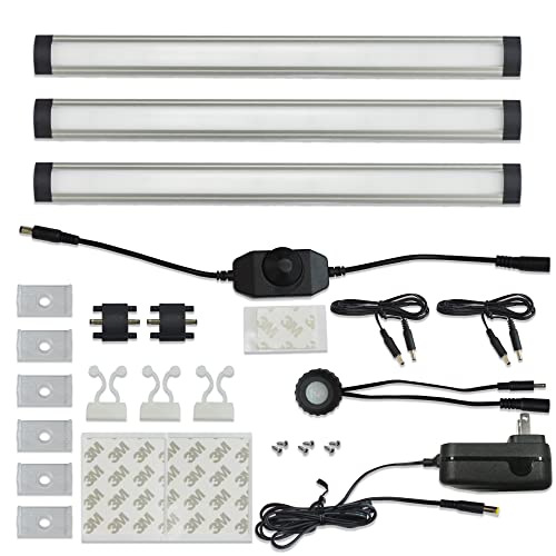 Comforday LED Under Cabinet Lights Kit Hardwired or Plug-in,1000 Lumen 3 PCs 12-Inch Light Strips with Motion Sensor, Dimmer,Super Bright Cold White Light Bars for Kitchen cabinets Cupboard Shelf