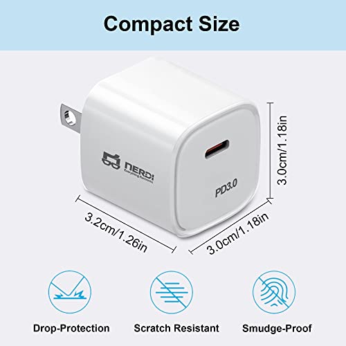 NERDI USB C Wall Charger, 20W PD Type C Charger for iPhone 13/Mini/Pro/Pro Max/iPhone 12 &11/Mini/Pro/Pro Max/iPhone X/XS/XR/8/8 Plus/SE, Galaxy, Pixel 4/3, iPad/iPad Mini (Cable Not Included)