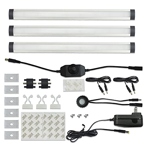 Comforday LED Under Cabinet Lights Kit Hardwired or Plug-in,1000 Lumen 3 PCs 12-Inch Light Strips with Motion Sensor, Dimmer,Super Bright Cold White Light Bars for Kitchen cabinets Cupboard Shelf
