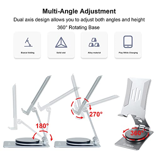 NERDI Universal 360° Swivel Foldable Cell Phone Stand, Desk Stand, Adjustable Angle and Height, Durable Aluminum Metal, Perfect for Video Calls, Watching Videos, Playing Game