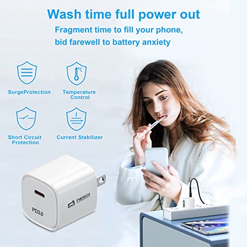 NERDI USB C Wall Charger, 20W PD Type C Charger for iPhone 13/Mini/Pro/Pro Max/iPhone 12 &11/Mini/Pro/Pro Max/iPhone X/XS/XR/8/8 Plus/SE, Galaxy, Pixel 4/3, iPad/iPad Mini (Cable Not Included)