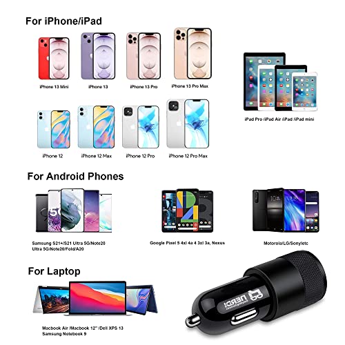 Nerdi 47W 2 Port USB C Car Charger Adapter with PD and QC 3.0