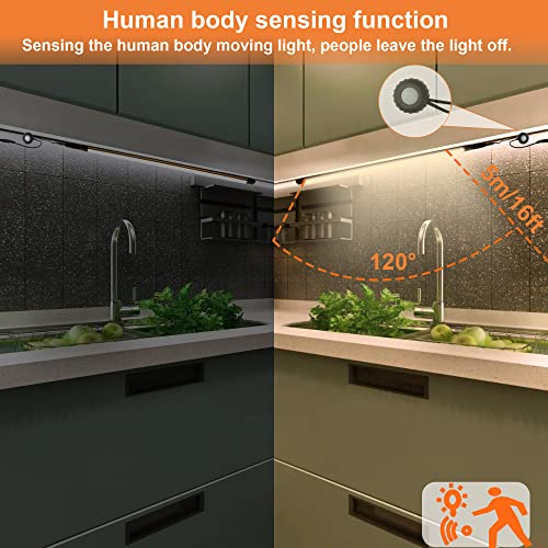 Comforday LED Under Cabinet Lights Kit Hardwired or Plug-in,1000 Lumen 3 PCs 12Inch Light Strips with Motion Sensor, Dimmer, Super Bright Warm White Light Bars for Kitchen cabinets Cupboard Shelf
