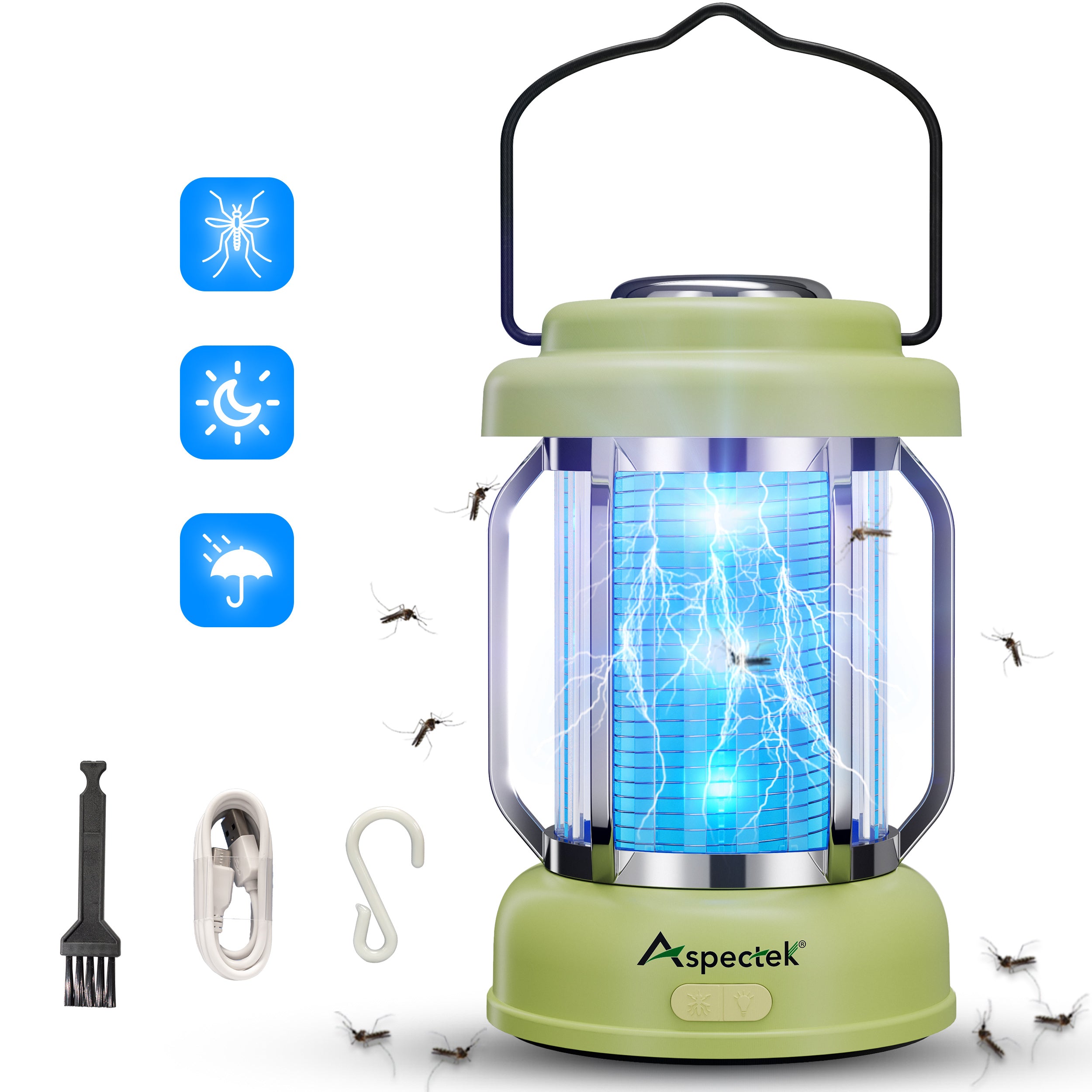 Aspectek Waterproof, Portable, Rechargeable Mosquito Zapper - Effective Insect Zapper for Outdoor and Indoor Use, Ideal for Camping, Patio, and Home Protection