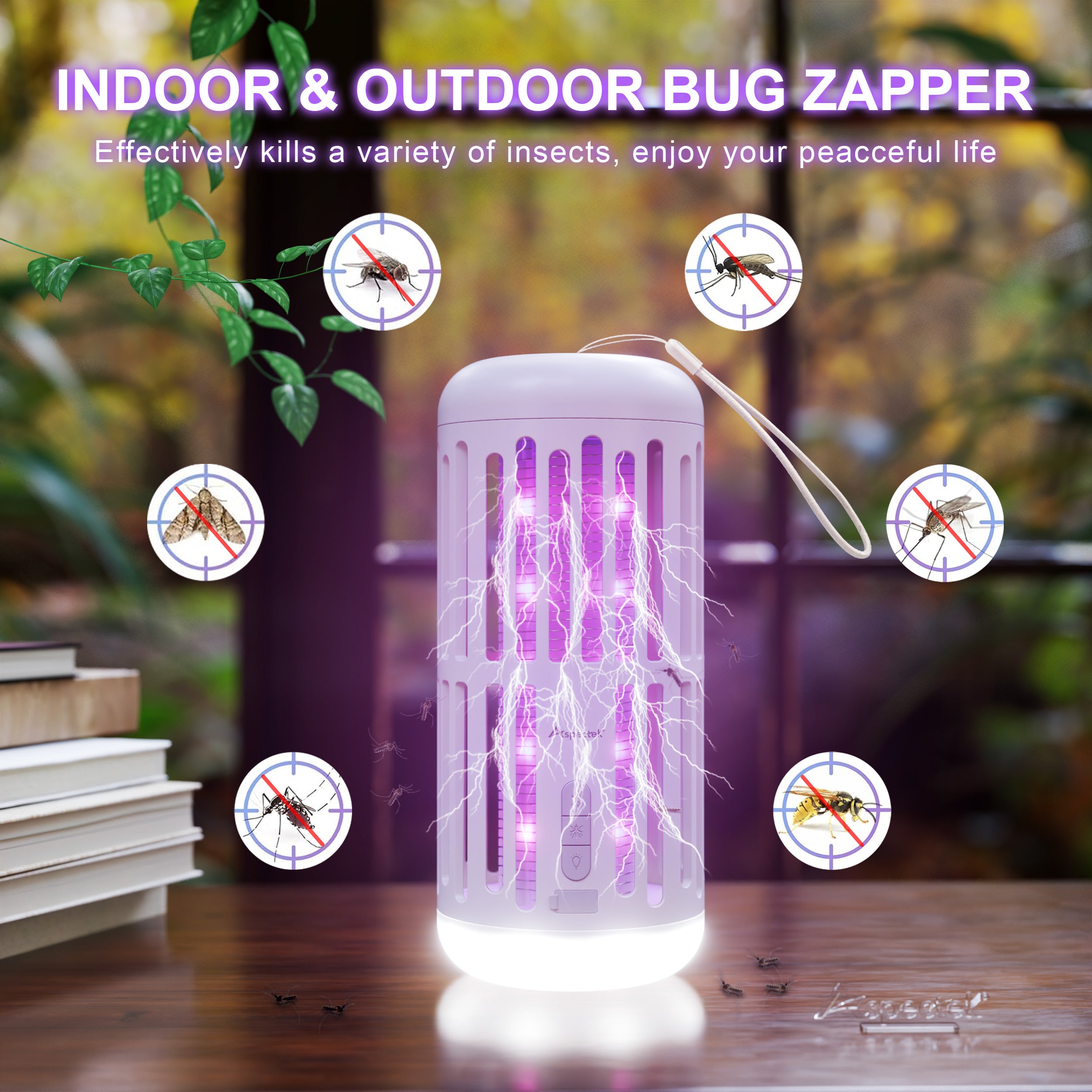Aspectek Bug Zapper LED Light with Bluetooth Speaker – Dual Function Outdoor Insect Zapper and Wireless Speaker for Patio, Yard, and Garden