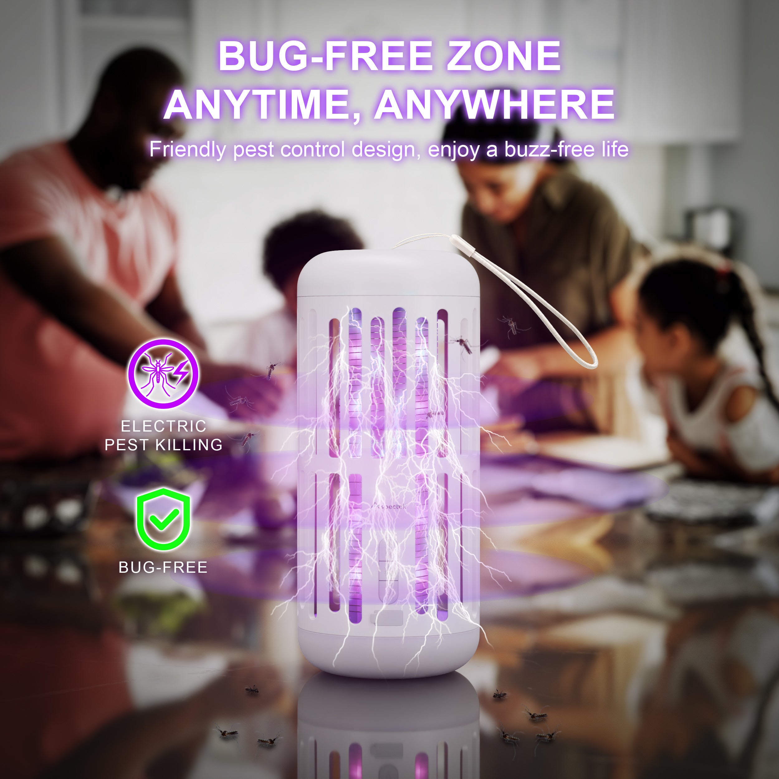 Aspectek Bug Zapper LED Light with Bluetooth Speaker – Dual Function Outdoor Insect Zapper and Wireless Speaker for Patio, Yard, and Garden