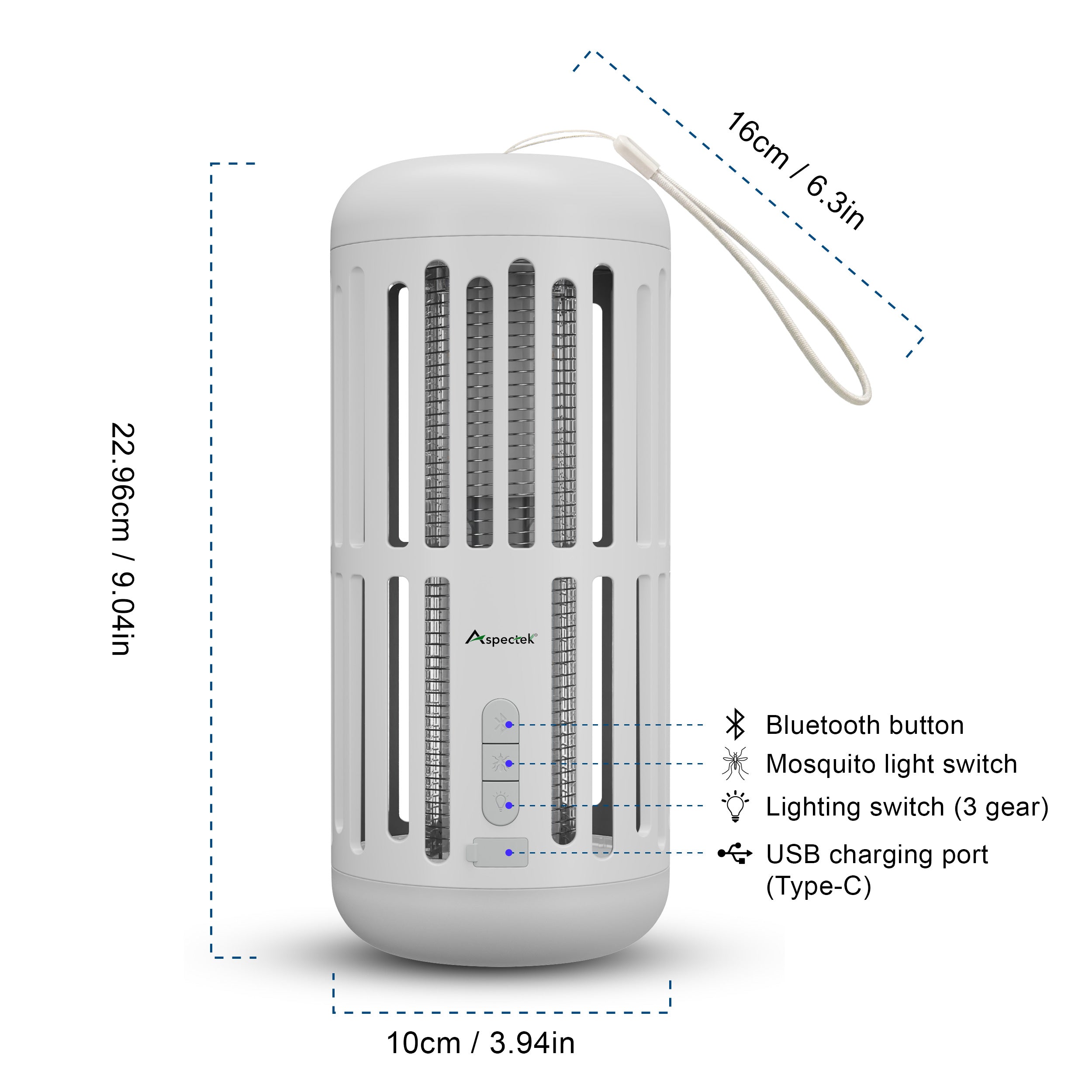 Aspectek Bug Zapper LED Light with Bluetooth Speaker – Dual Function Outdoor Insect Zapper and Wireless Speaker for Patio, Yard, and Garden
