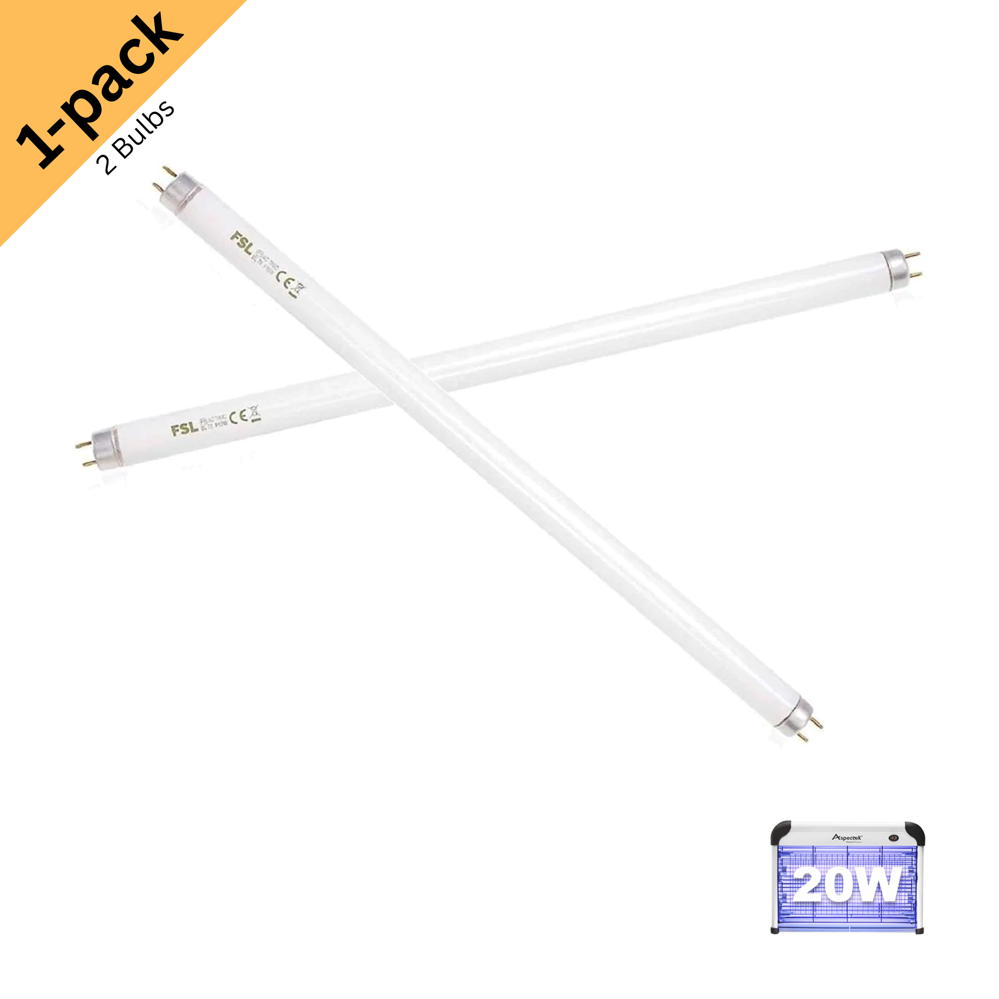 Aspectek Bug Zapper Replacement UV Lamp Bulb Light Tube 10W for 20W Electronic Bug Zapper, 2-Pack