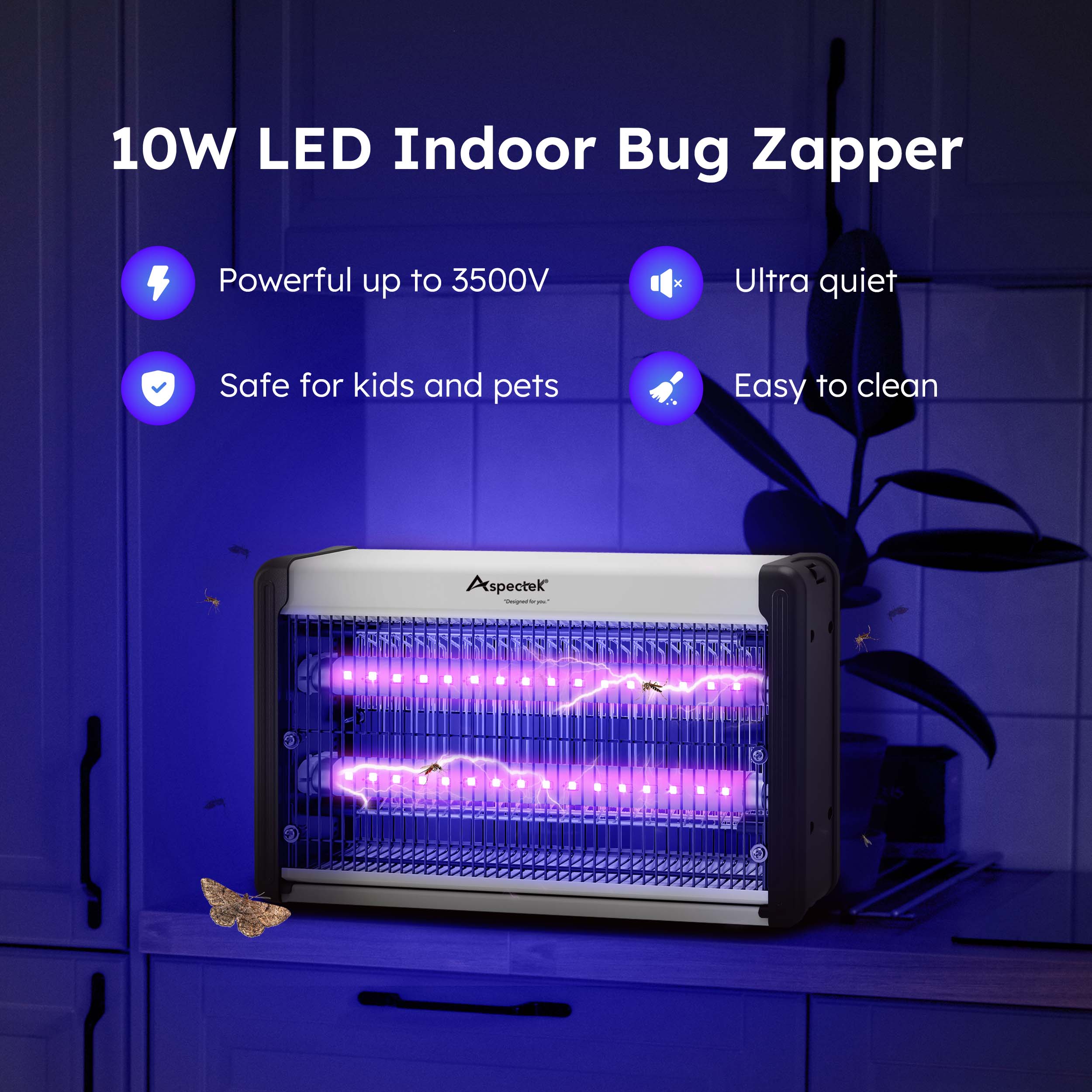 Insect zapper with purple lights