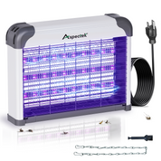 Insect zapper with purple light and Aspectek branding on a white background
