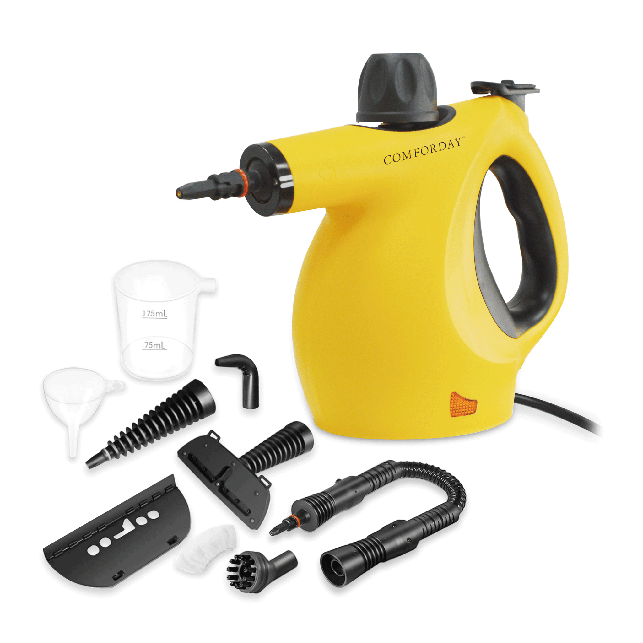 Comforday Multi-Purpose Handheld Pressurized Steam Cleaner with 9-Piece Accessories for Stain Removal, Steamer, Carpets, Curtains, Car Seats, Kitchen Surface & Much More (Yellow Black)