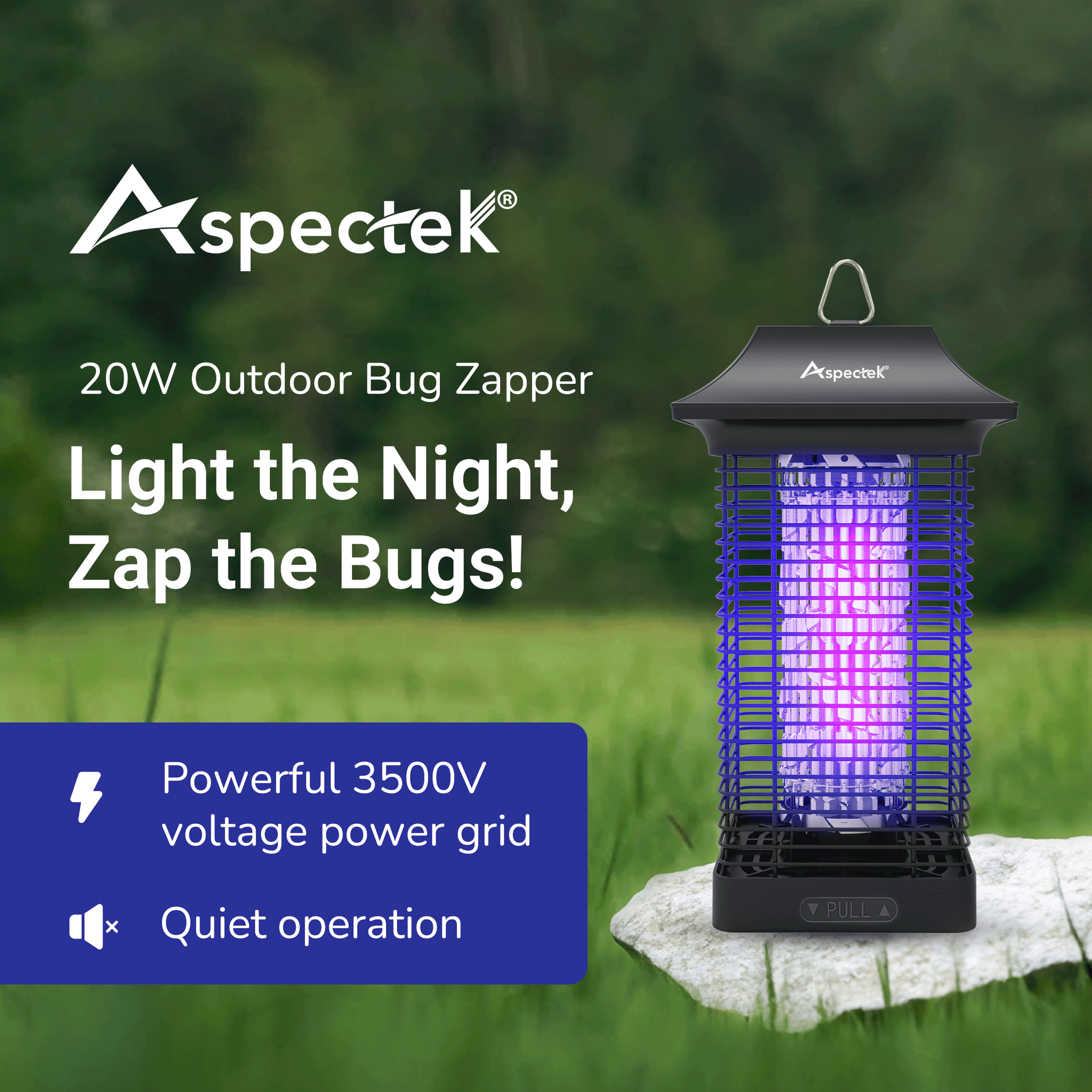 Aspectek Electric Bug Zapper Outdoor, Powerful Mosquito Zapper 20W, Insect Fly Zapper Indoor, UV Light Fly Killer for Home Patio Backyard Camping, Waterproof, Up to 1000sq. FT Coverage (Square)