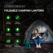 Comforday Camping Lantern, Portable Tent Lamp, Collapsible LED Blade Bulb Plus Flash Light,3000mAh Rechargeable by USB Type C