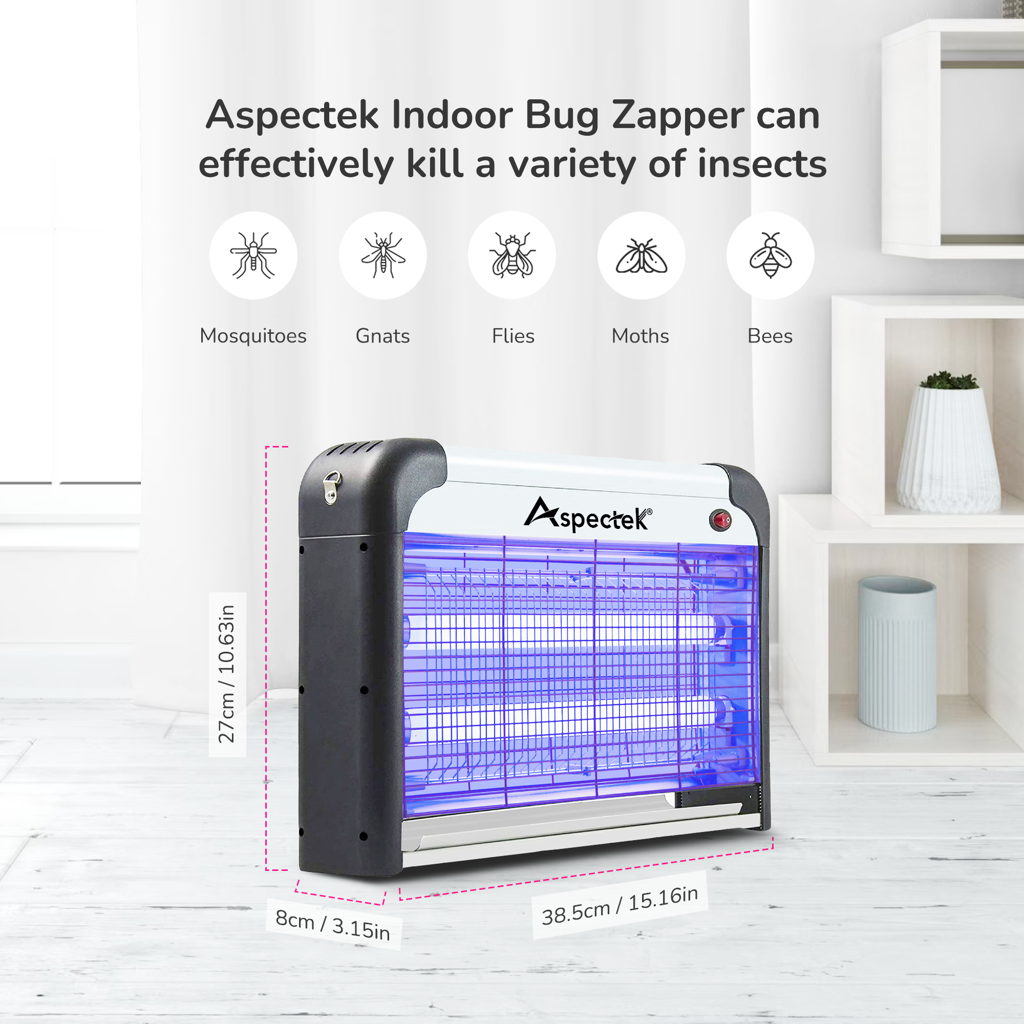 Aspectek 20W Indoor Bug Zapper Includes 2 Replacement Bulbs SOLID BLACK