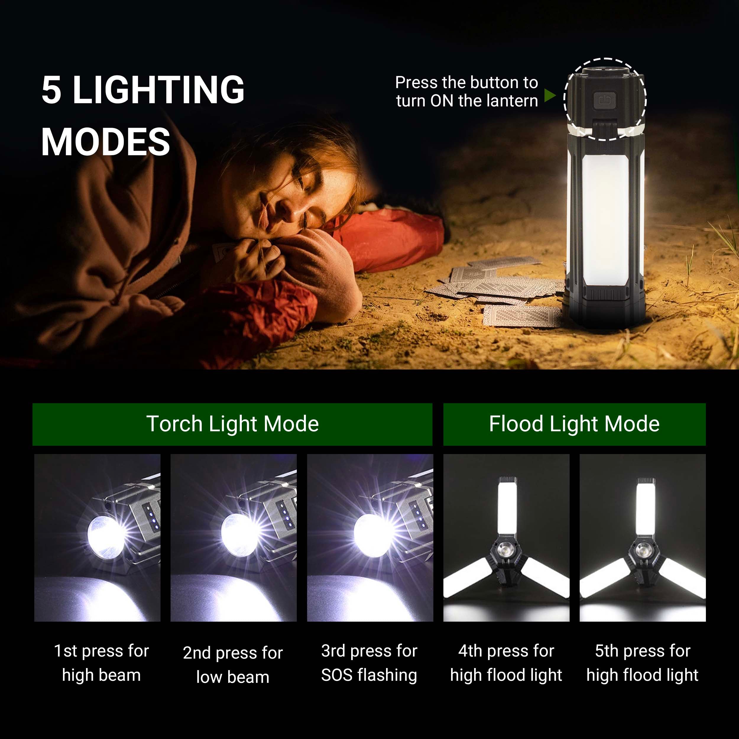 Comforday Camping Lantern, Portable Tent Lamp, Collapsible LED Blade Bulb Plus Flash Light,3000mAh Rechargeable by USB Type C