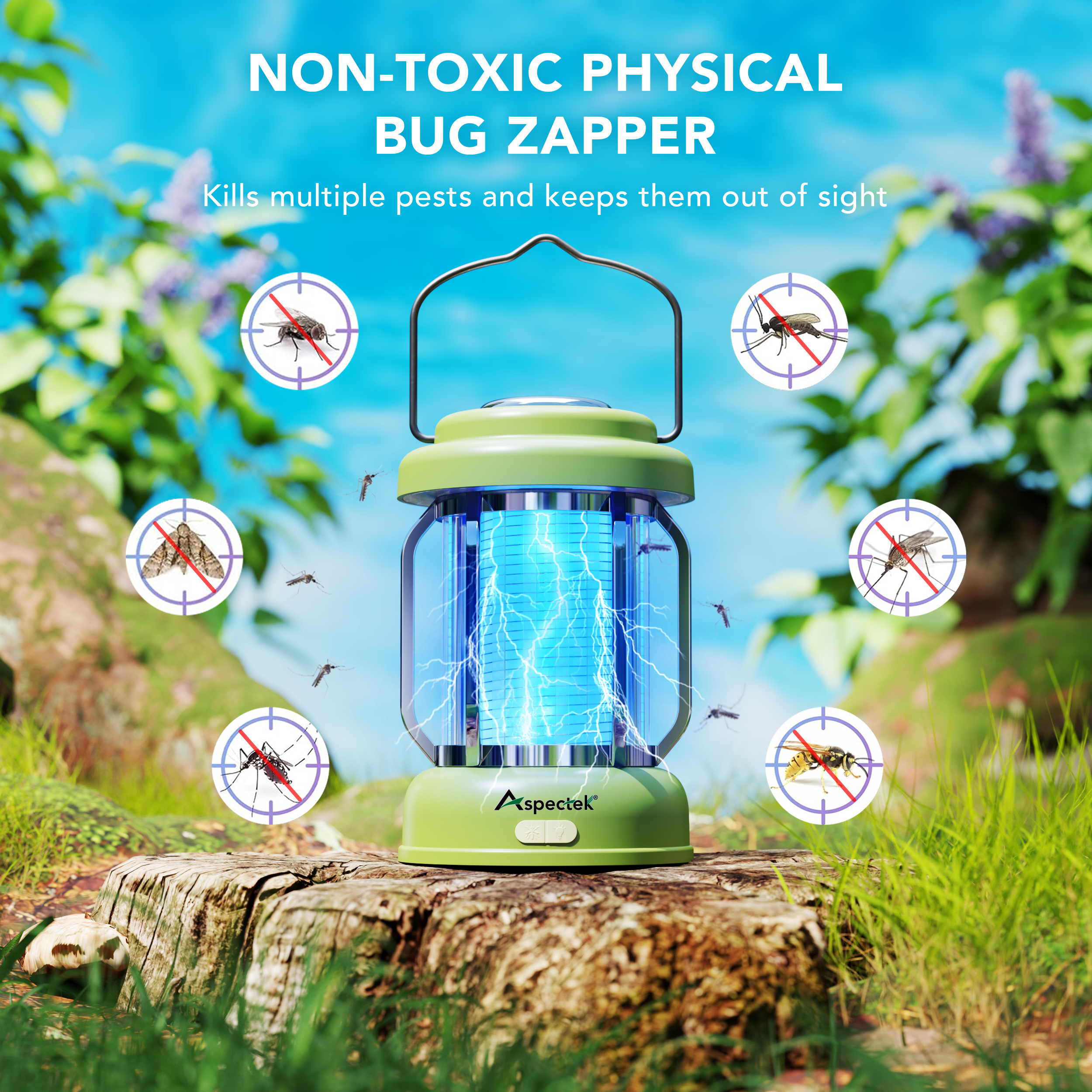 Aspectek Waterproof, Portable, Rechargeable Mosquito Zapper - Effective Insect Zapper for Outdoor and Indoor Use, Ideal for Camping, Patio, and Home Protection