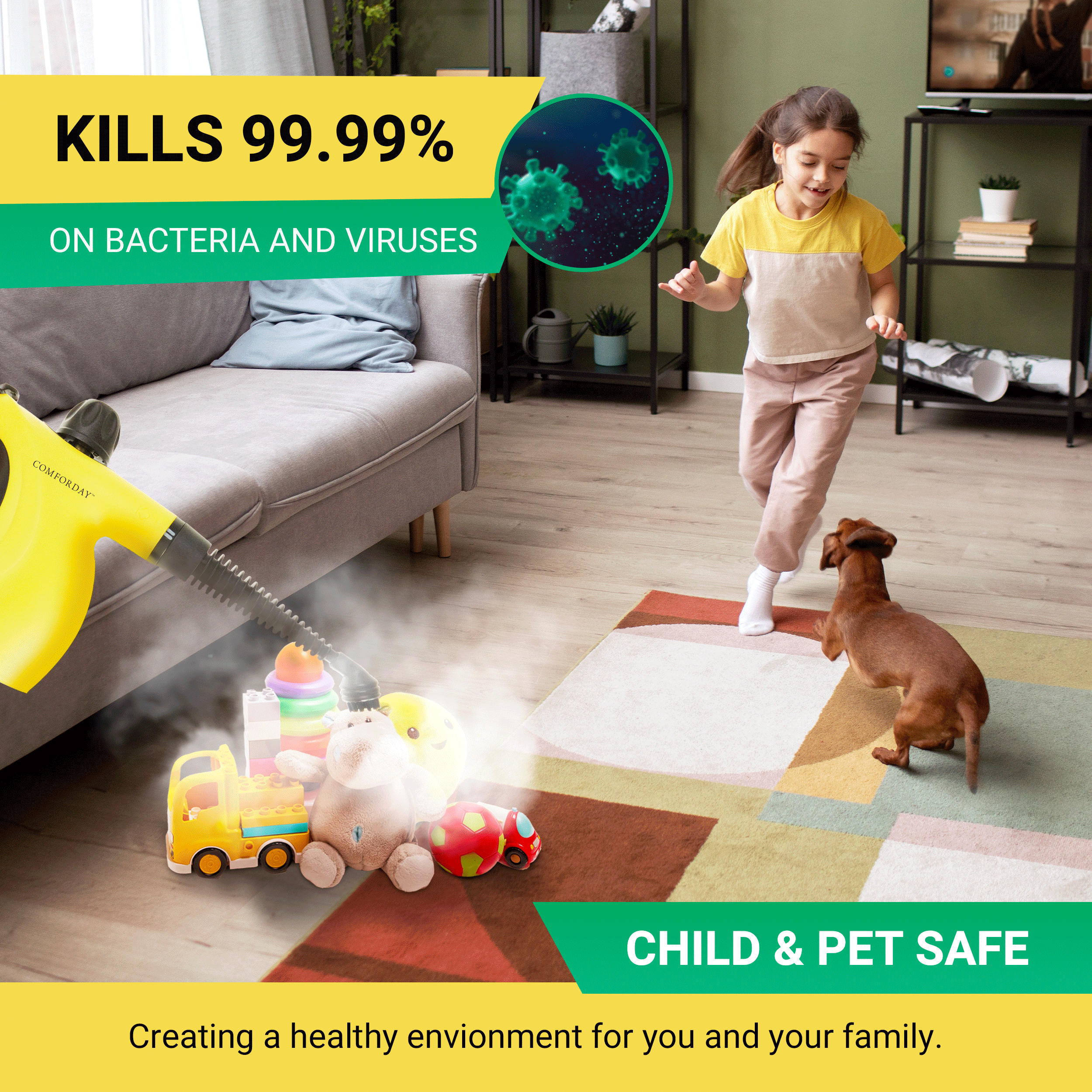  Multi-Purpose Handheld Pressurized Steam Cleaner with 9-Piece Accessories