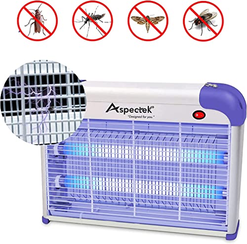 Aspectek 20W Indoor Bug Zapper, Powerful UV Bugs Lamp Attract Insects and 2800V Grid Kills Flying Insects, Includes 2 Replacement Bug Lights PURPLE + 2 BULBS