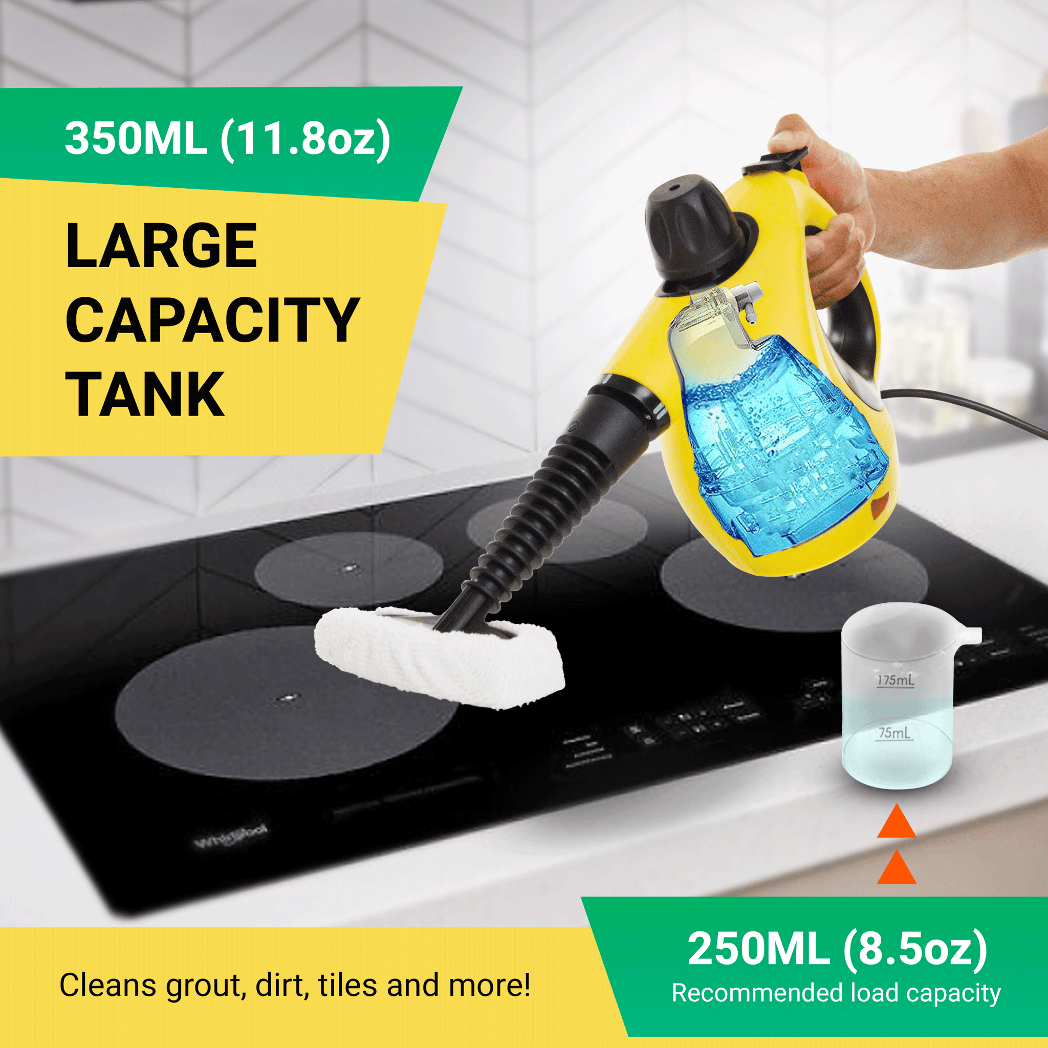 (Refurbished) Comforday Multi-Purpose Handheld Pressurized Steam Cleaner with 9-Piece Accessories for Stain Removal, Steamer, Carpets, Curtains, Car Seats, Kitchen Surface & Much More (Yellow Black)