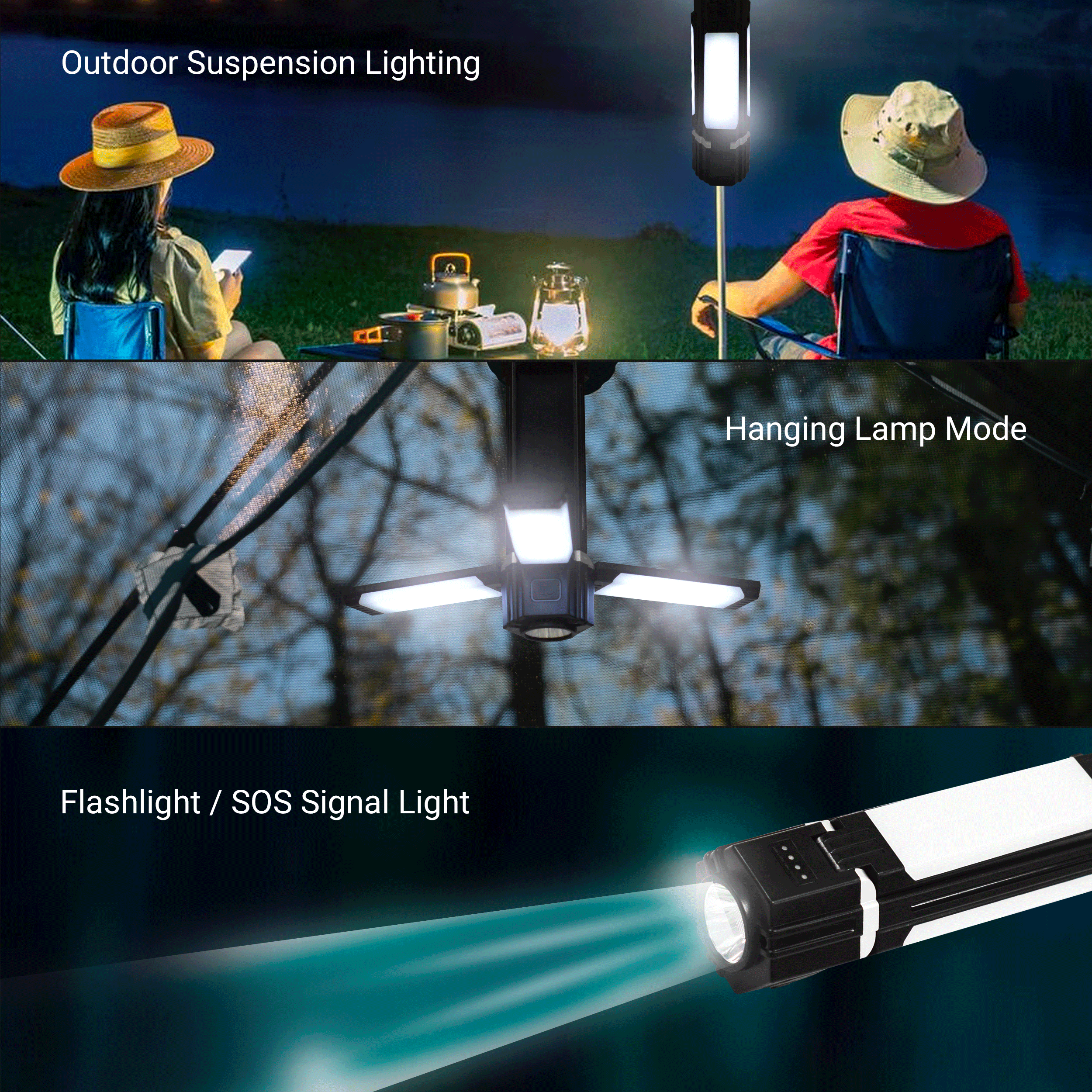 Portable Tent Lamp, Collapsible LED Blade Bulb Plus Flash Light