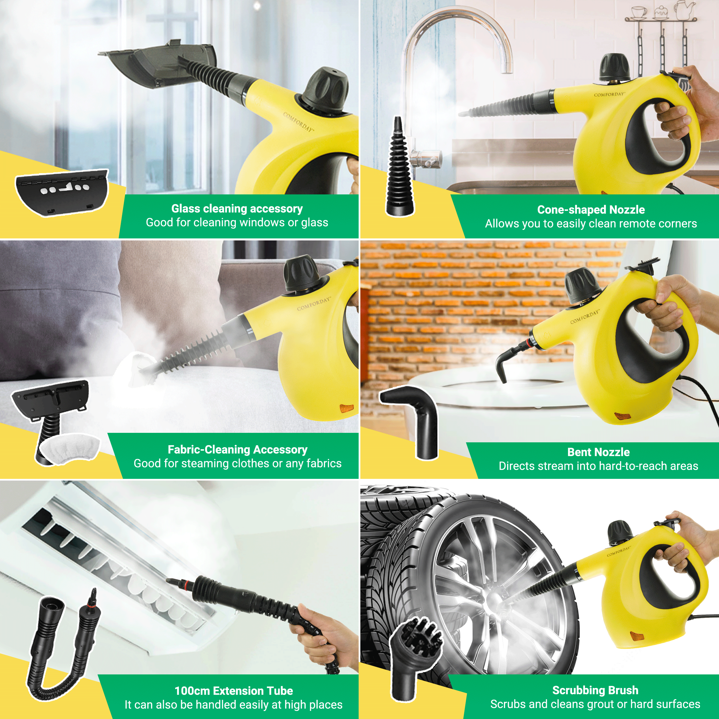  Multi-Purpose Handheld Pressurized Steam Cleaner with 9-Piece Accessories