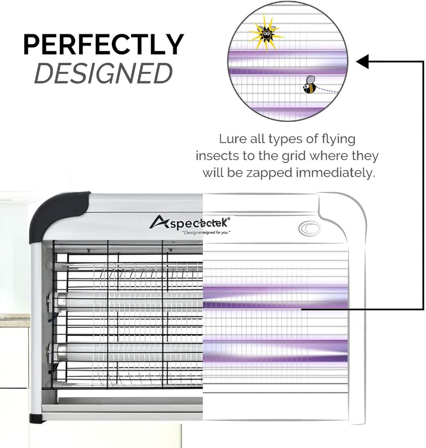 Aspectek 20W indoor bug zapper with protective mesh screen and UV light bulbs, including 2 replacement bulbs

