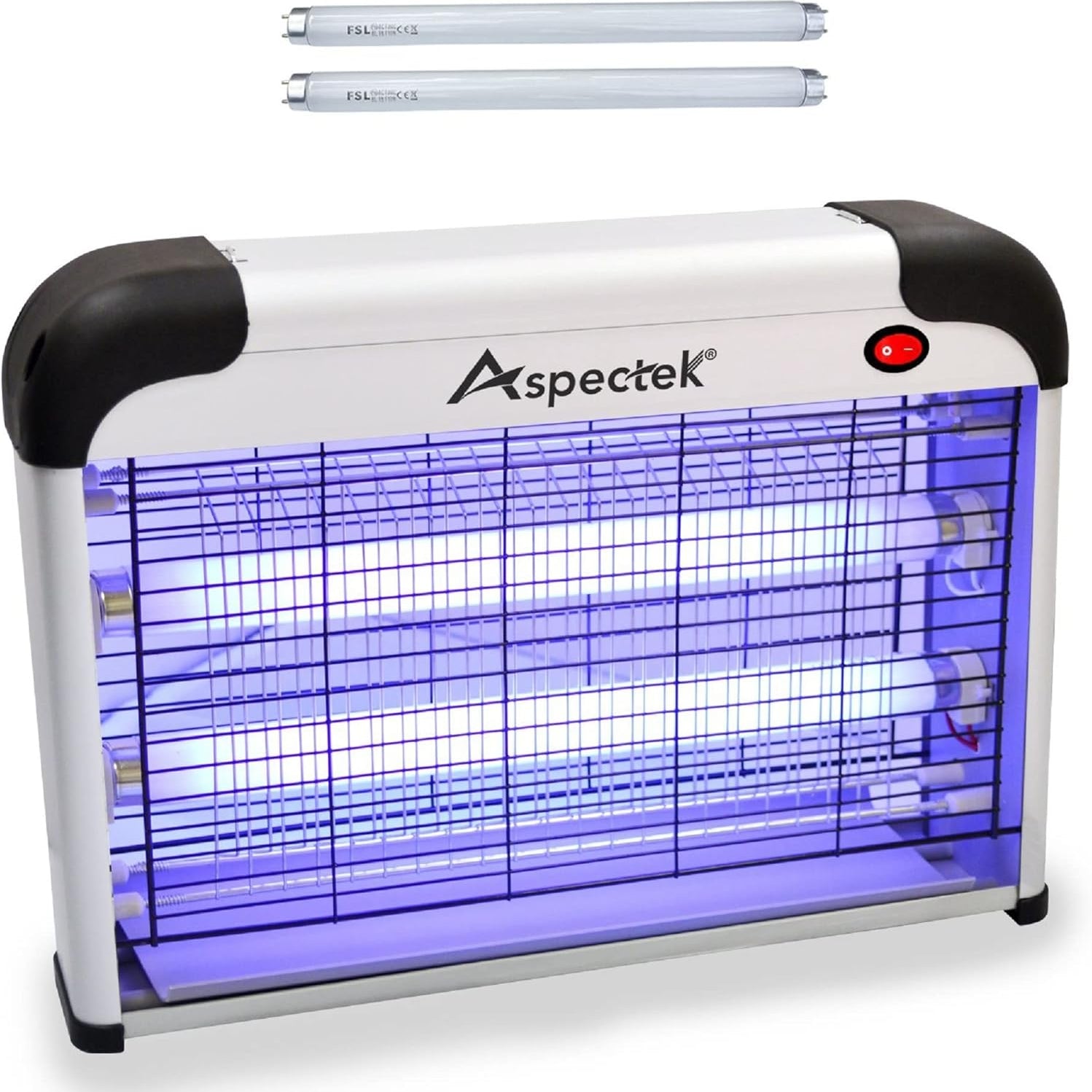 Aspectek 20W indoor bug zapper with protective mesh screen and UV light bulbs, including 2 replacement bulbs


