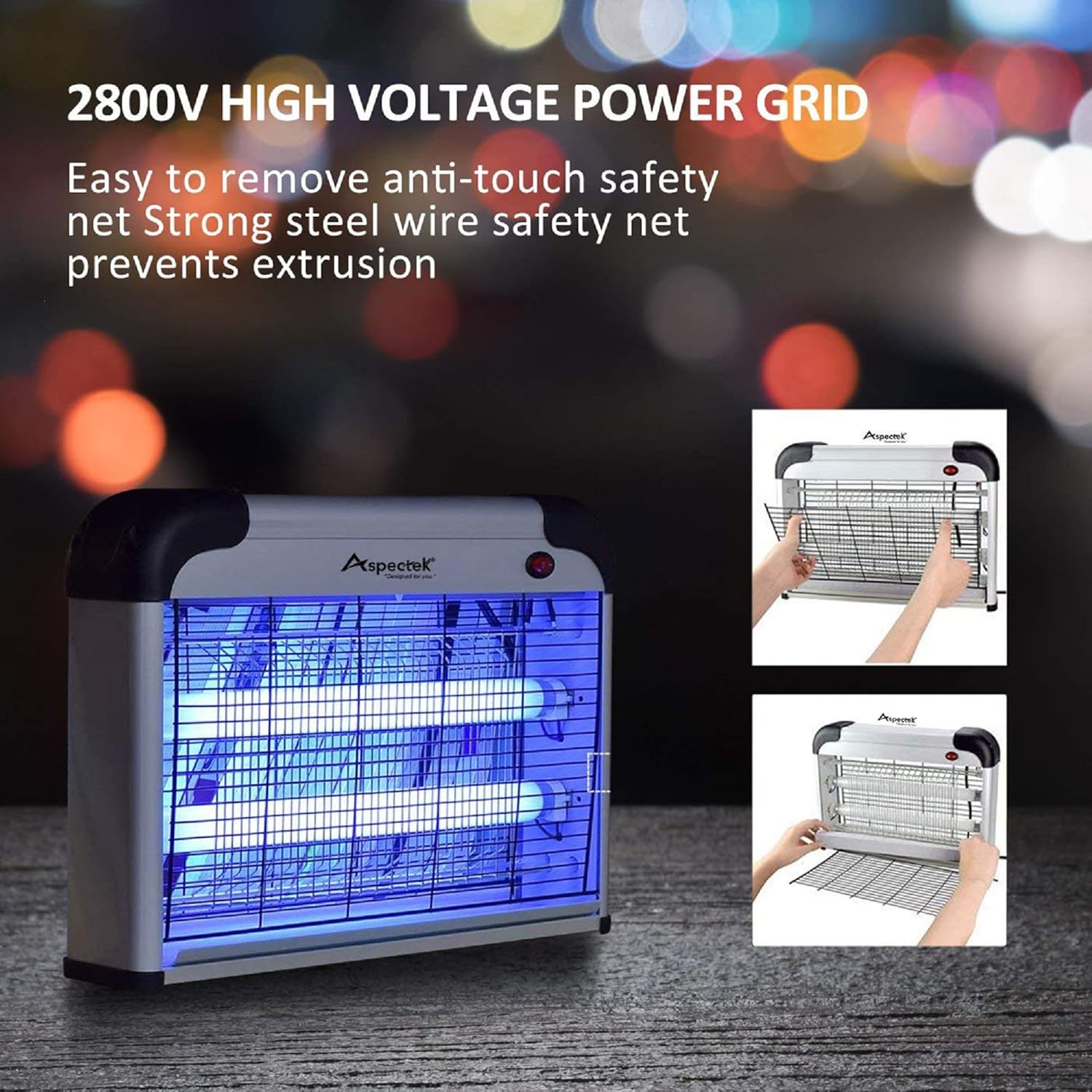 Aspectek 20W indoor bug zapper with protective mesh screen and UV light bulbs, including 2 replacement bulbs

