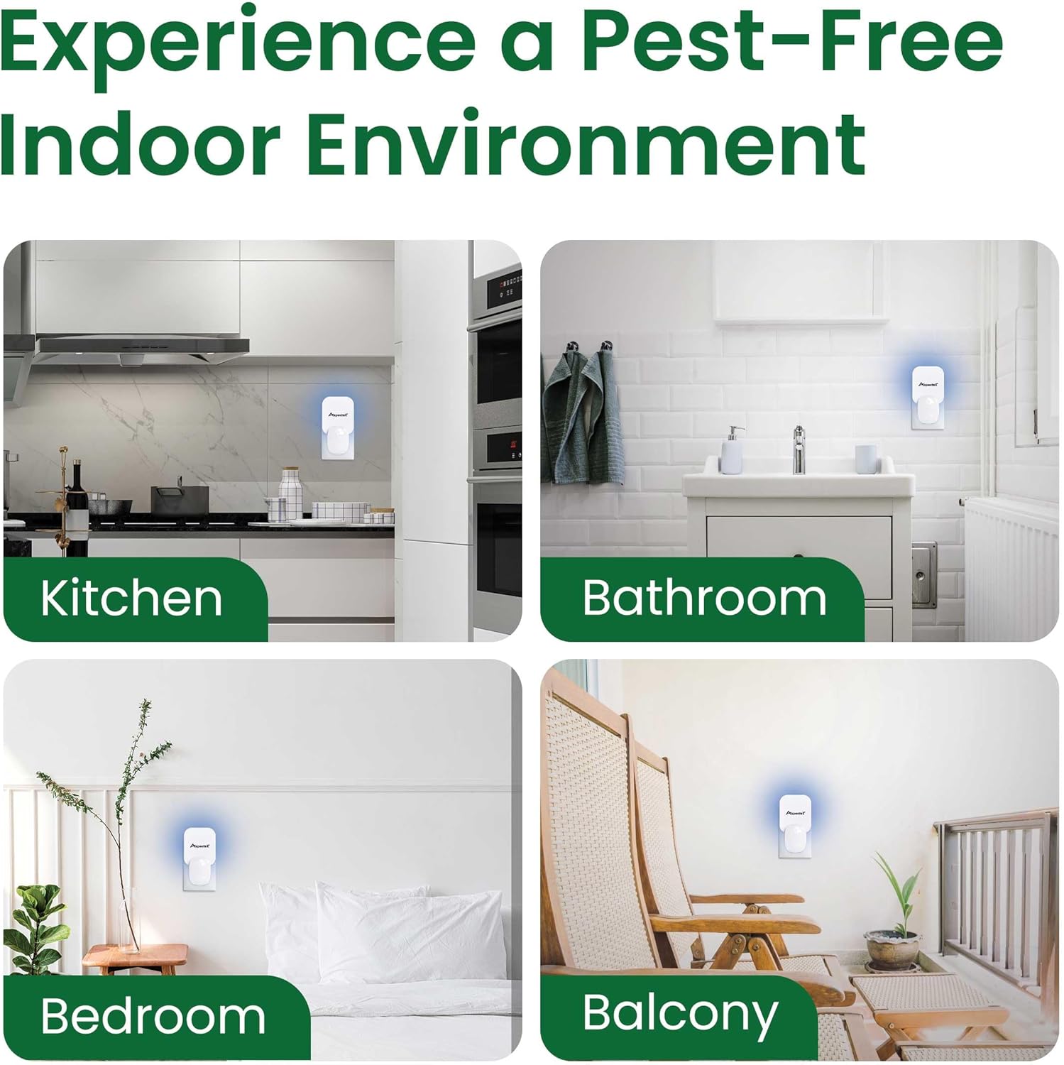 Advertisement for pest control devices in different rooms of a house.