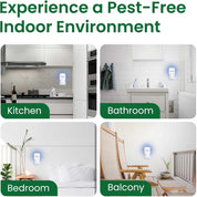 Advertisement for pest control devices in different rooms of a house.