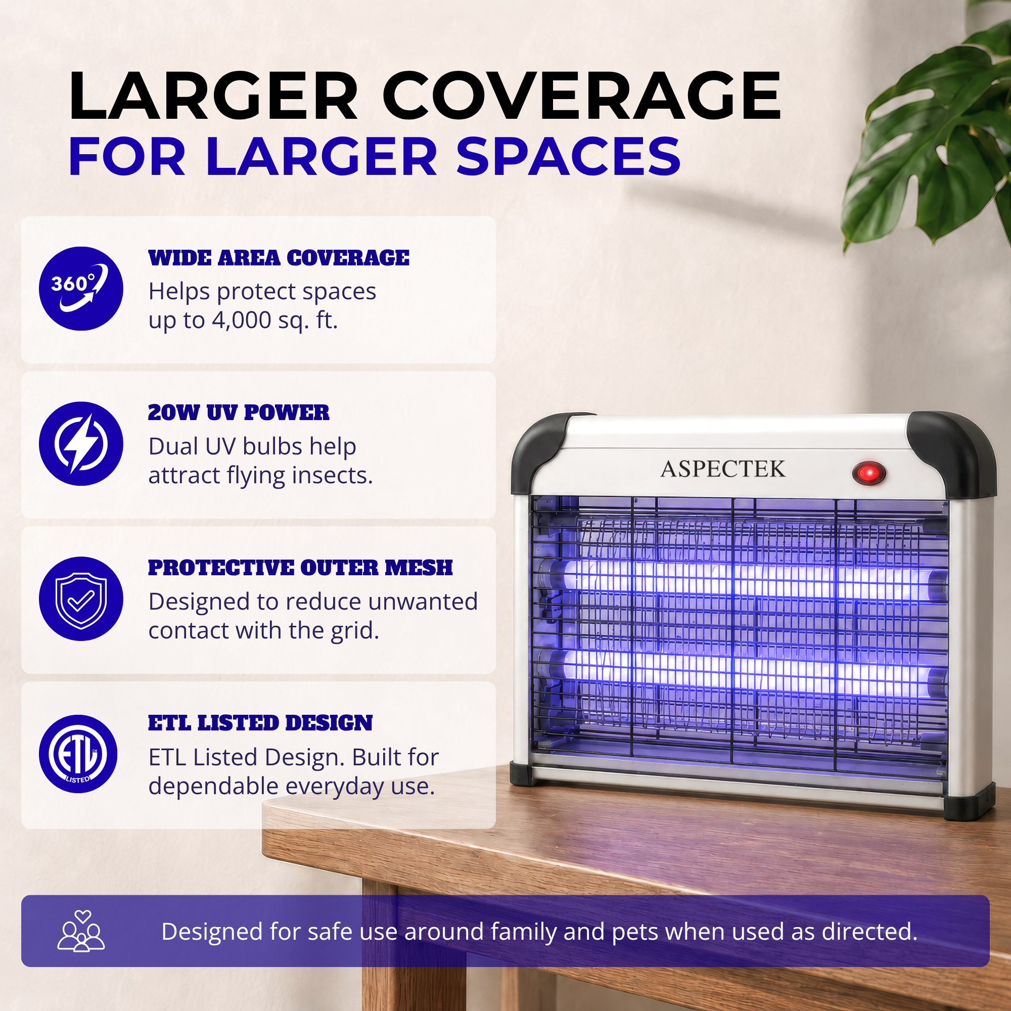 Aspectek 20W Electric Bug Zapper with 2 Replacement Bulbs