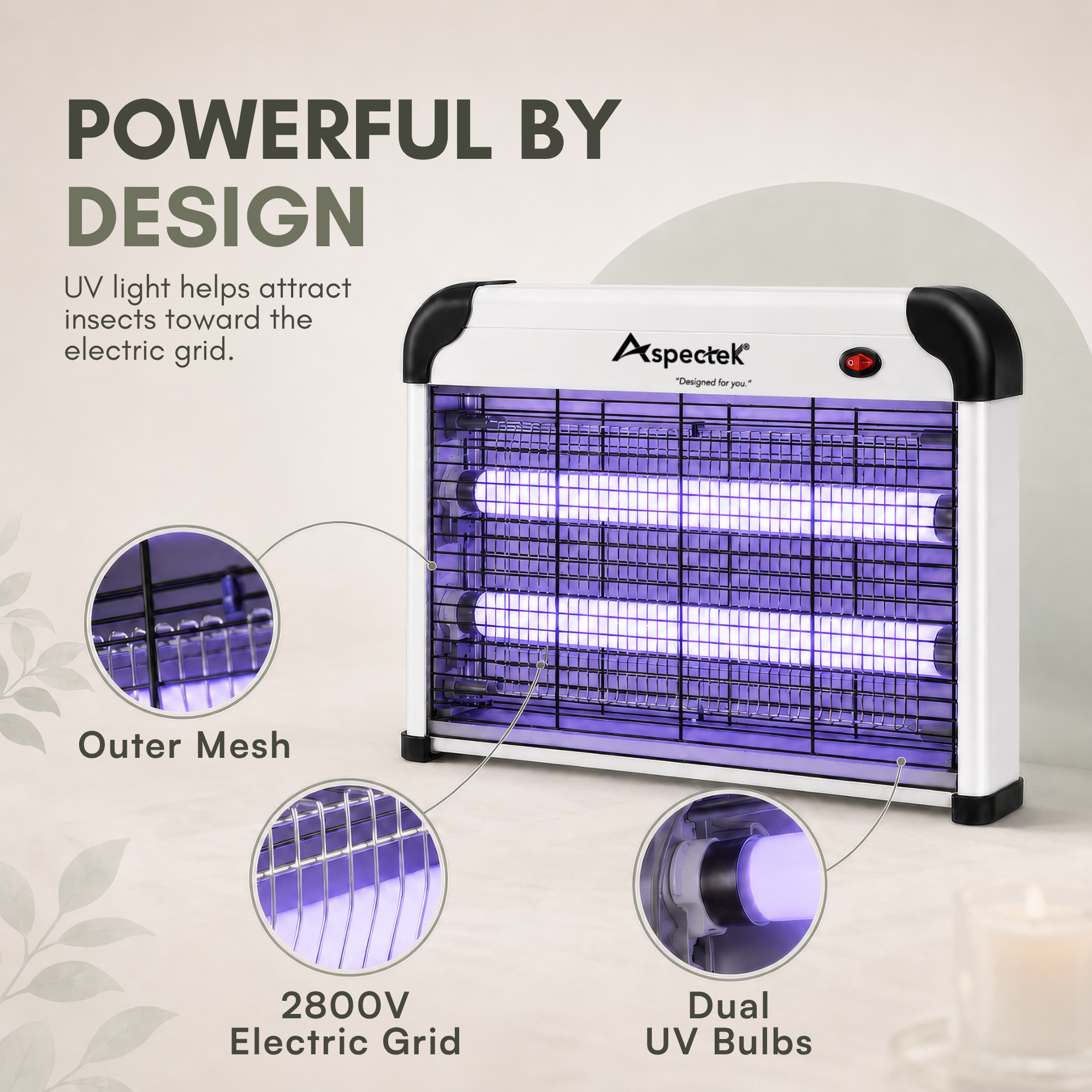 Aspectek 20W Indoor Bug Zapper with 2 Replacement Bulbs, Mosquito Zapper, Insect Zapper, Bug Lamp Zapper (CA)