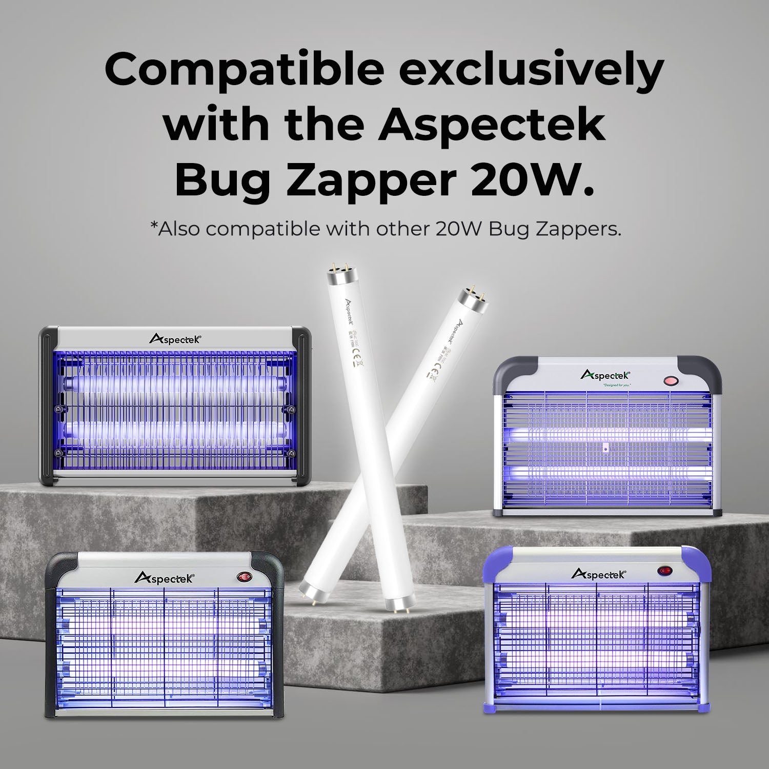 Aspectek Bug Zapper Replacement UV Lamp Bulb Light Tube 10W for 20W Electronic Bug Zapper, 2-Pack