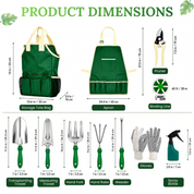 GardenHOME Garden Tool Set - 11Pcs Garden Hand Tool Set Equipment with Tote Bag Adjustable and Apron, Gardening Tools