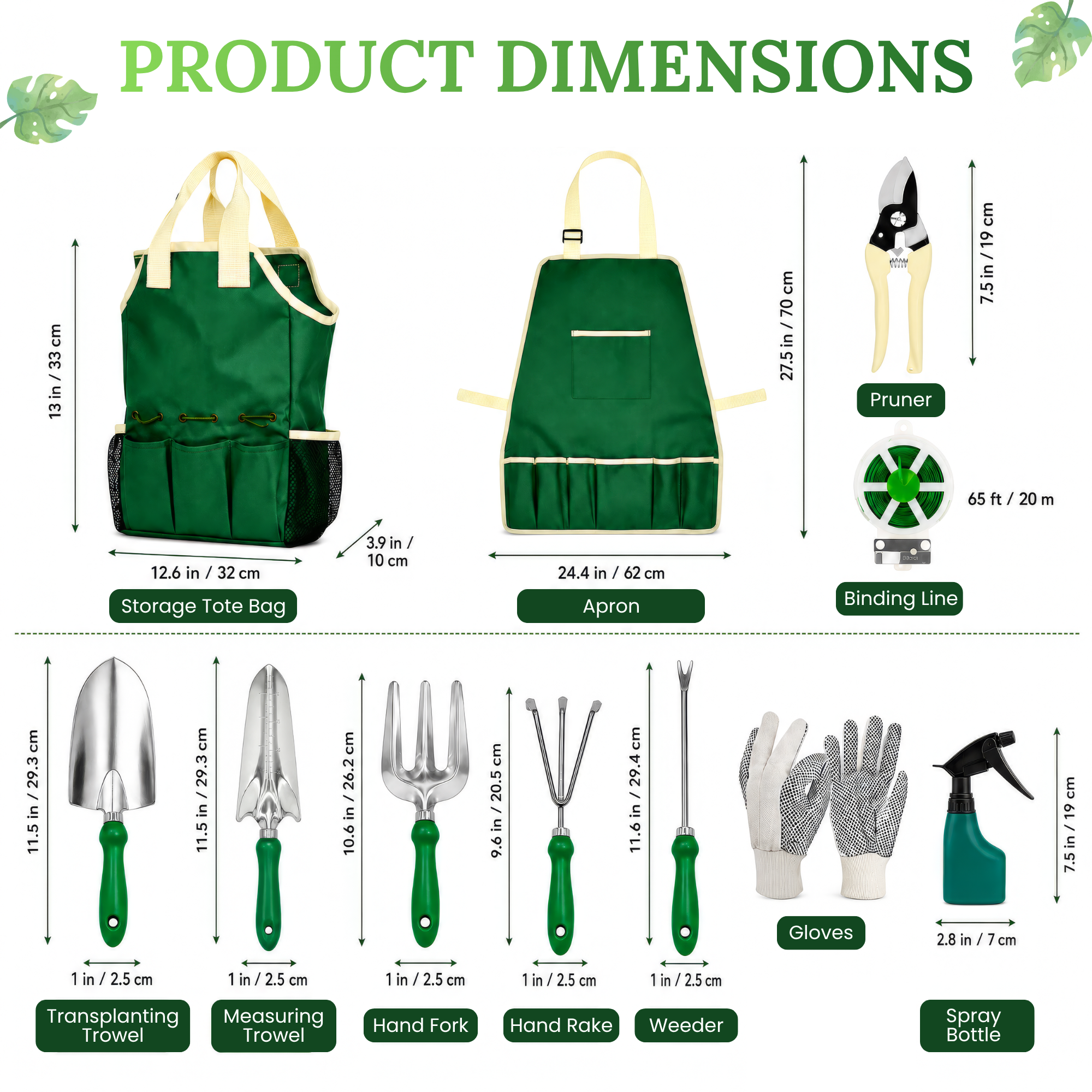 GardenHOME Garden Tool Set - 11Pcs Garden Hand Tool Set Equipment with Tote Bag Adjustable and Apron, Gardening Tools
