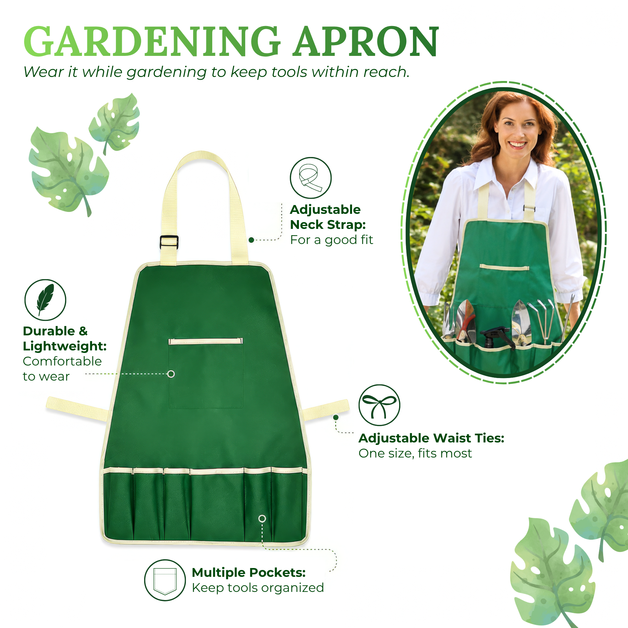 GardenHOME Garden Tool Set - 11Pcs Garden Hand Tool Set Equipment with Tote Bag Adjustable and Apron, Gardening Tools