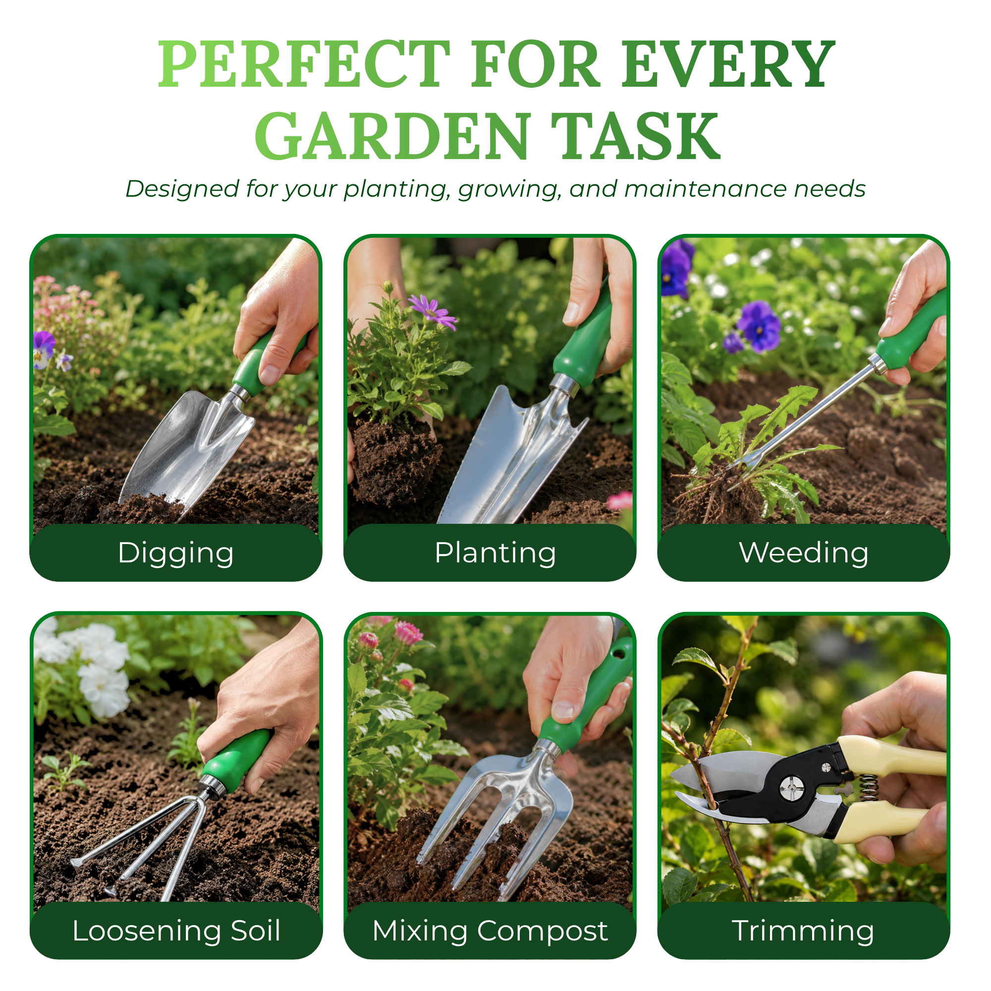 GardenHOME Garden Tool Set - 11Pcs Garden Hand Tool Set Equipment with Tote Bag Adjustable and Apron, Gardening Tools