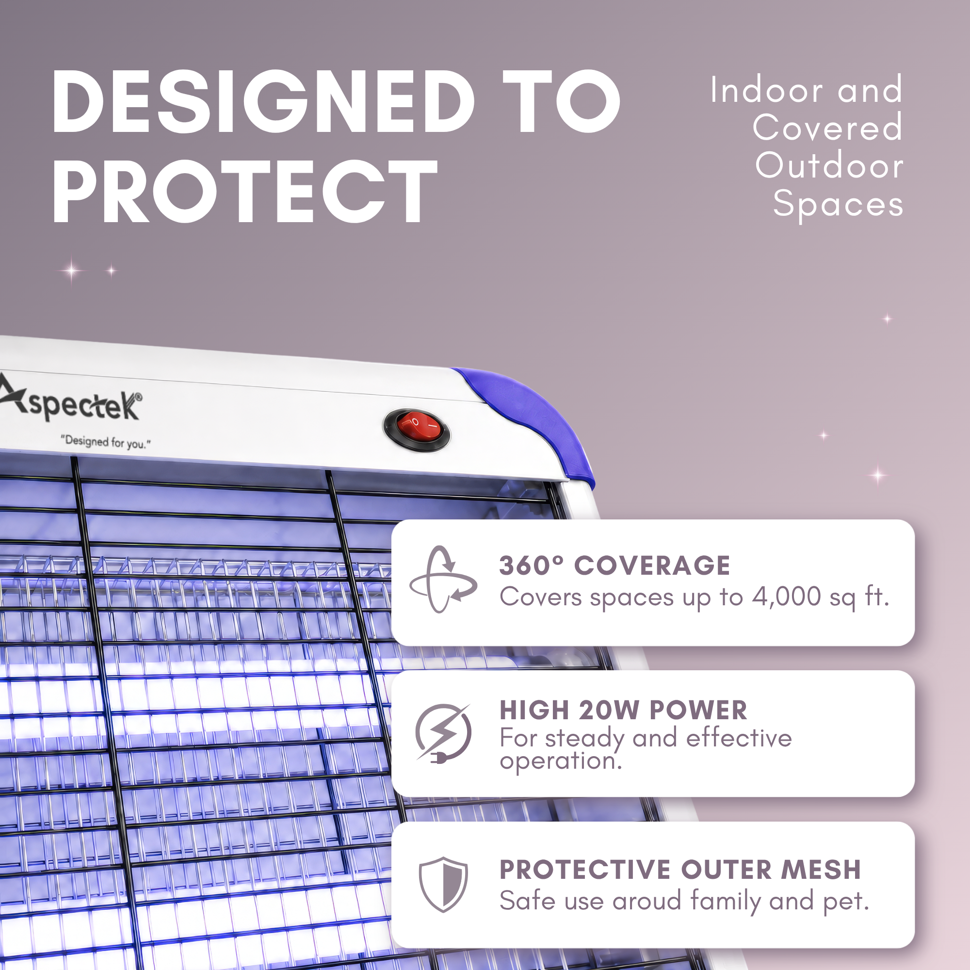 Aspectek 20W Indoor Bug Zapper with 2 Replacement Bulbs – Purple