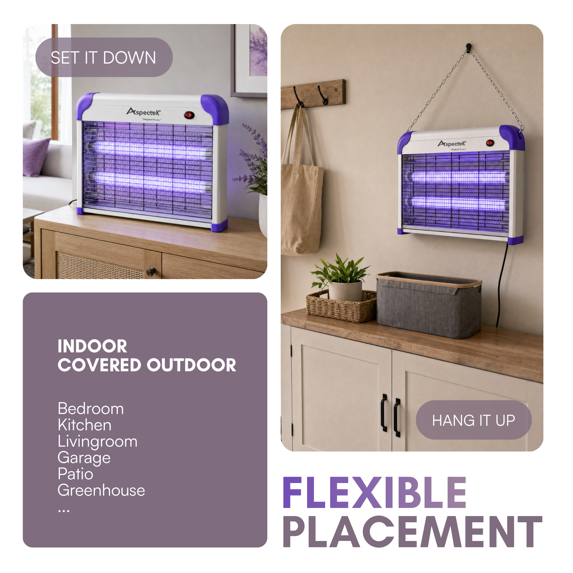 Aspectek 20W Indoor Bug Zapper with 2 Replacement Bulbs – Purple
