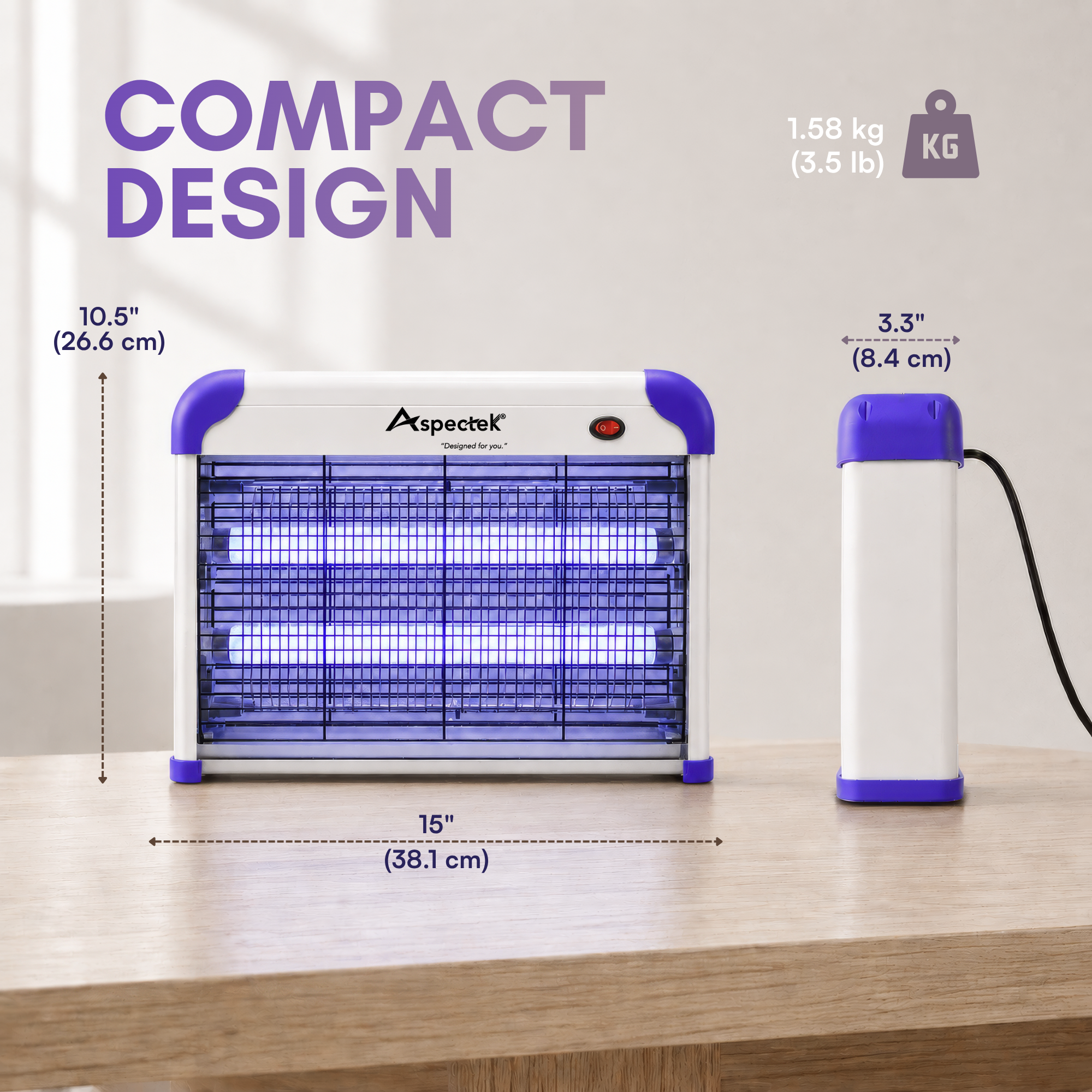 Aspectek 20W Indoor Bug Zapper with 2 Replacement Bulbs – Purple