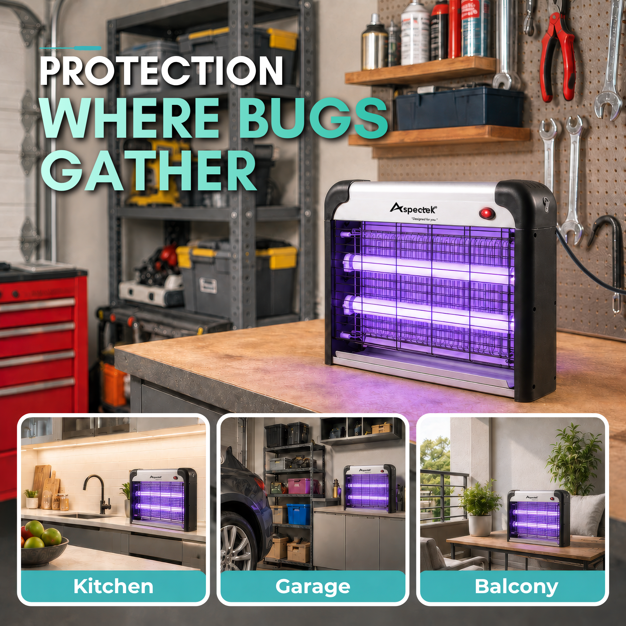 Aspectek 20W Indoor Bug Zapper – Solid Black Insect and Bug Lamp Zapper (CA)