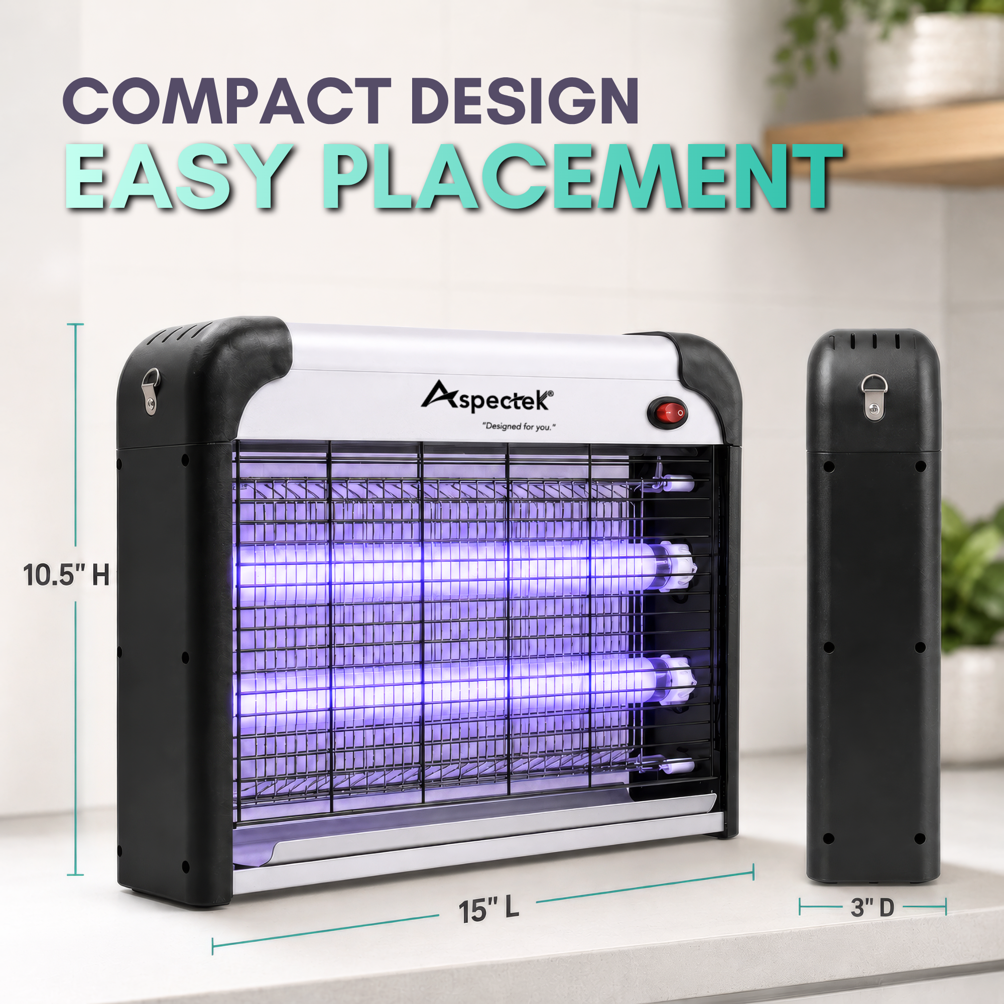 Aspectek 20W Indoor Bug Zapper – Solid Black Insect and Bug Lamp Zapper (CA)