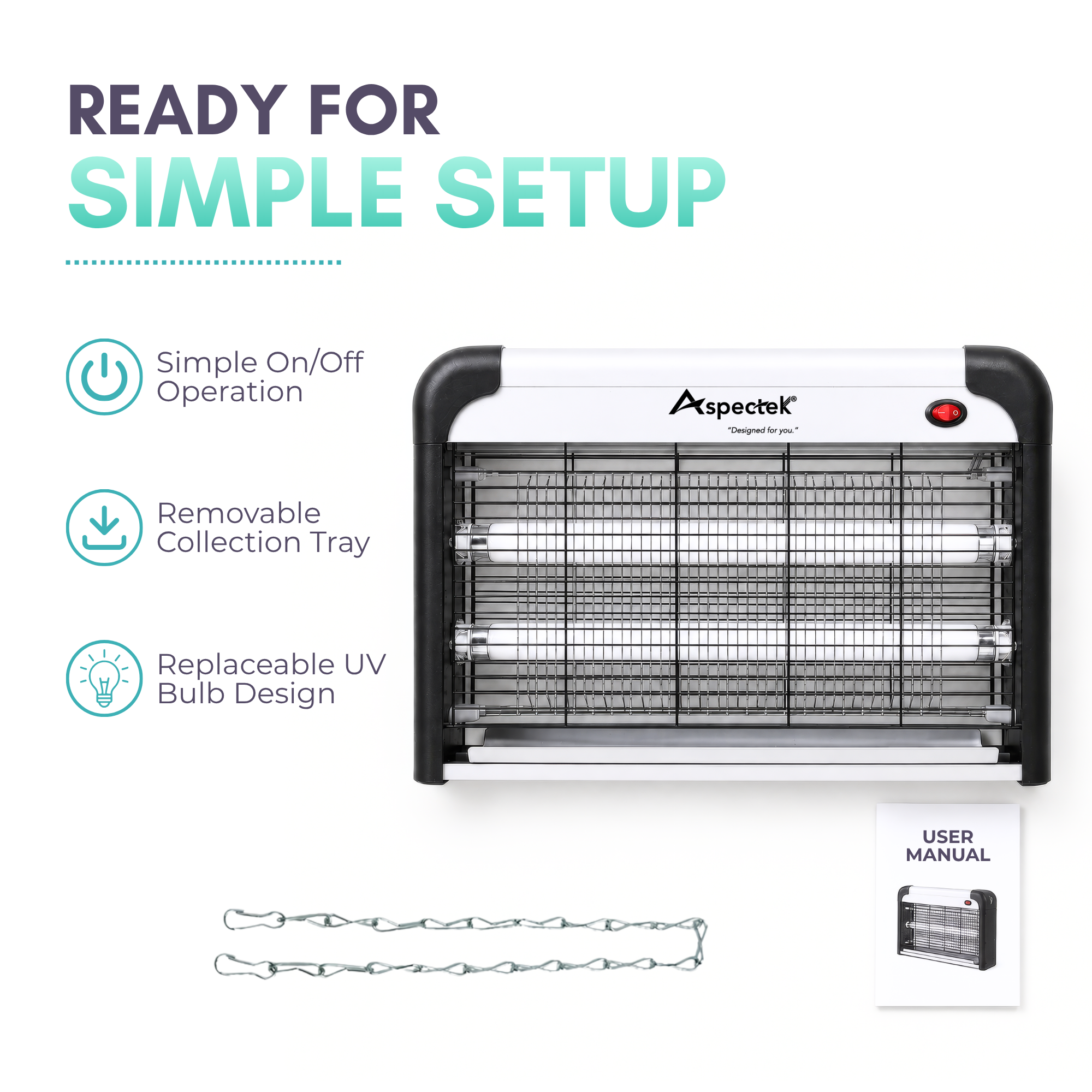Aspectek 20W Indoor Bug Zapper – Solid Black Insect and Bug Lamp Zapper (CA)