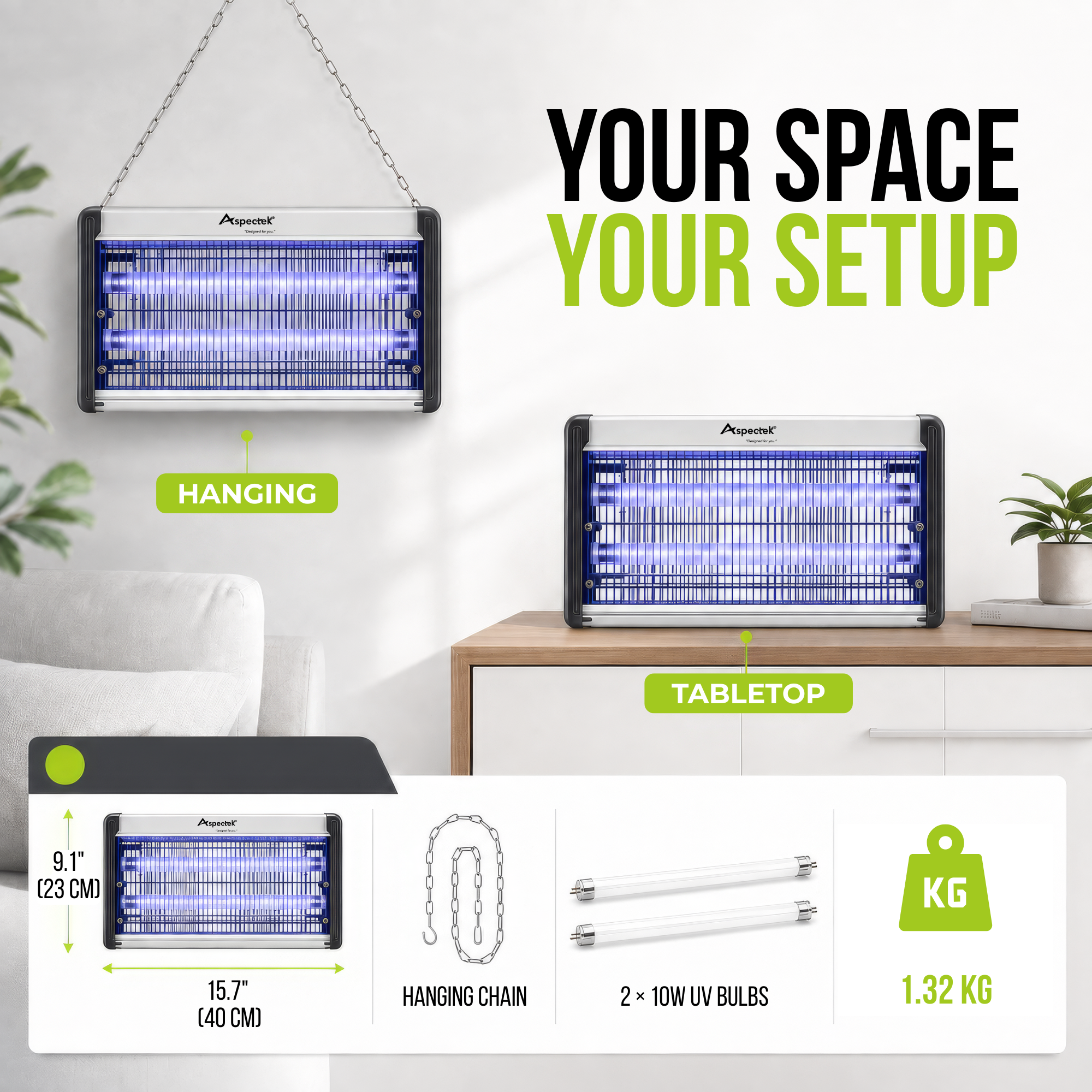 Aspectek 20W Bug Zapper with 2 Replacement Bulbs